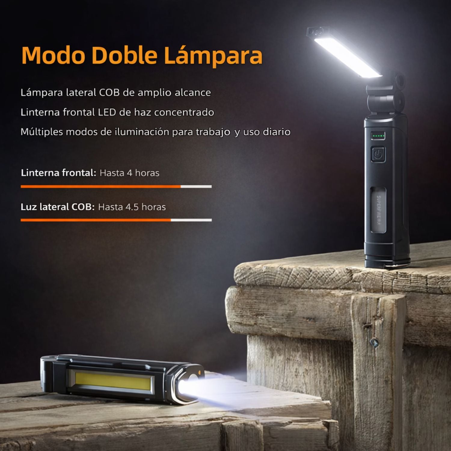 LINTERNA DE TRABAJO COB RECARGABLE 800LM 360° USB-C IMÁN BASE MAGNÉTICA BATERÍA 18650 SUPERFIRE G16-S - 5