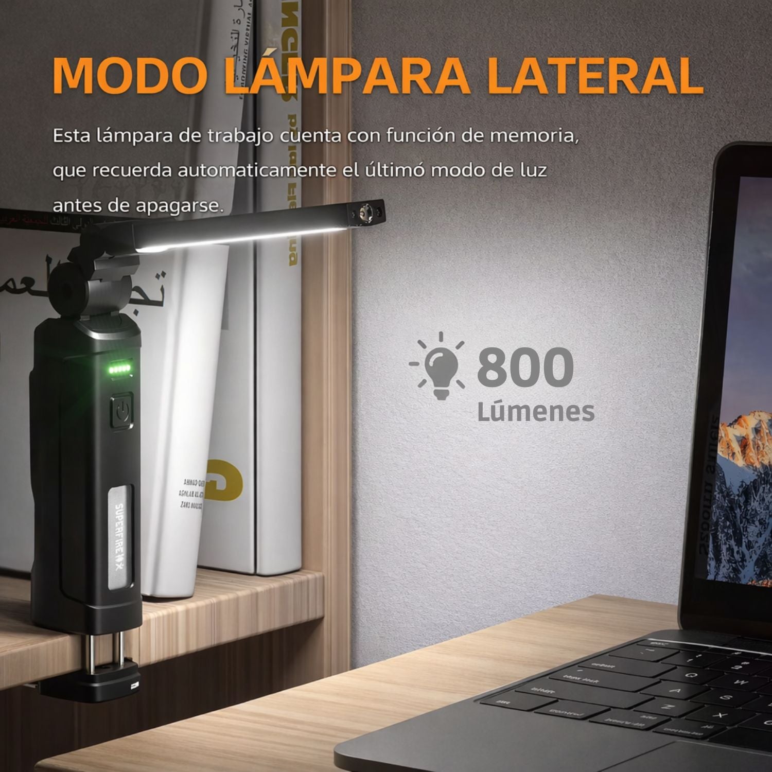 LINTERNA DE TRABAJO COB RECARGABLE 800LM 360° USB-C IMÁN BASE MAGNÉTICA BATERÍA 18650 SUPERFIRE G16-S - 6