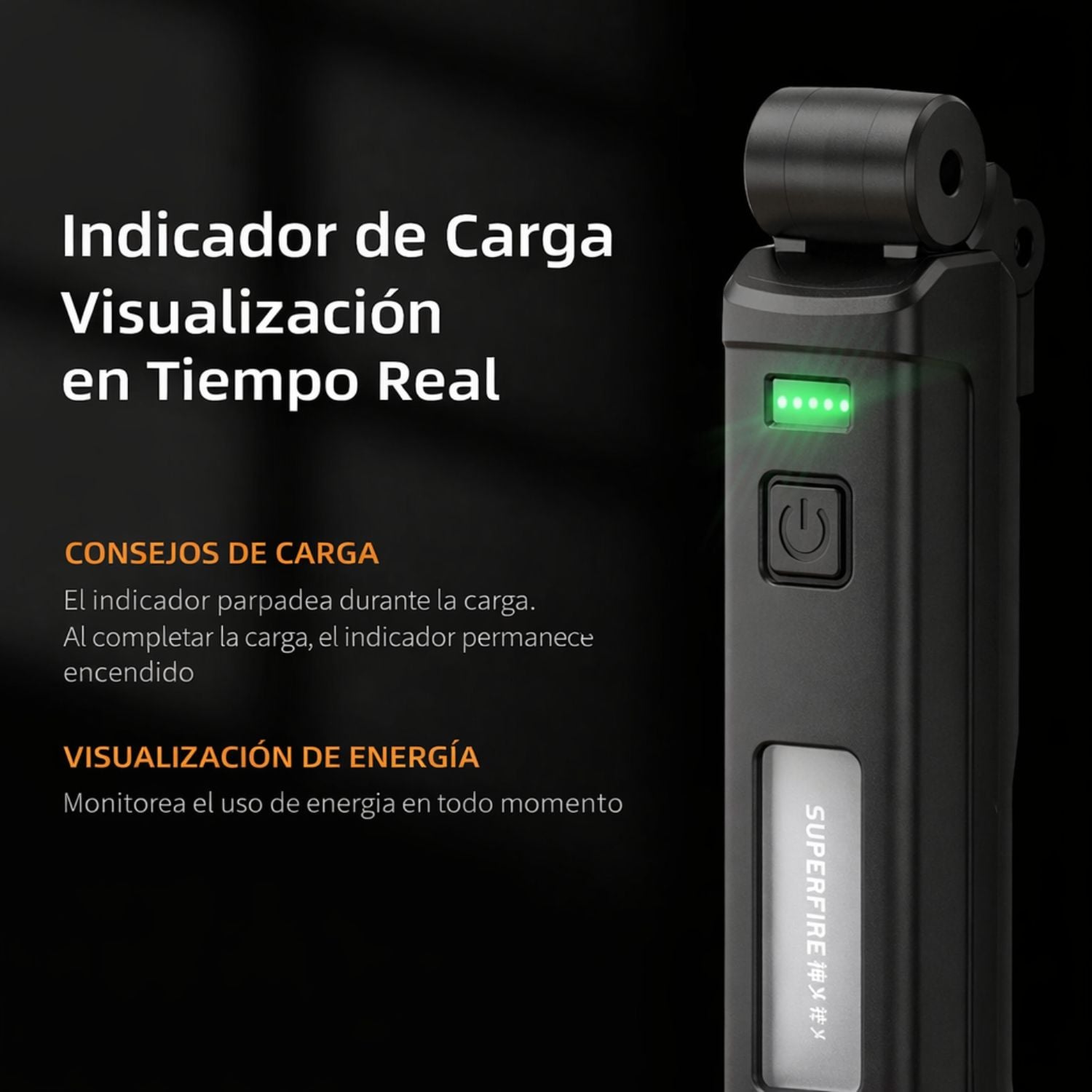 LINTERNA DE TRABAJO COB RECARGABLE 800LM 360° USB-C IMÁN BASE MAGNÉTICA BATERÍA 18650 SUPERFIRE G16-S - 7
