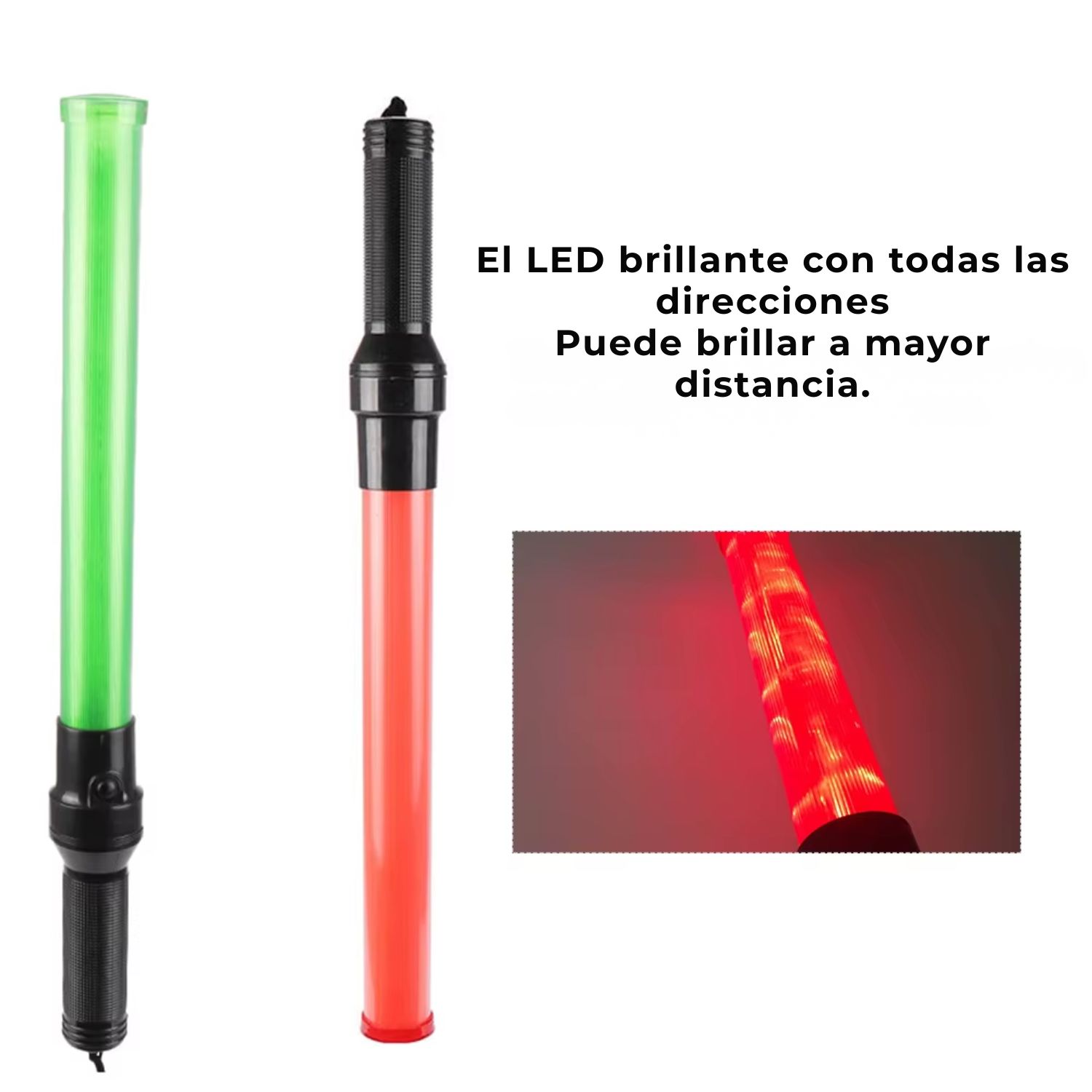 BASTÓN LUMINOSO LED RECARGABLE ROJA Y VERDE 4 MODOS PARA TRÁNSITO SEGURIDAD Y EMERGENCIAS - 3