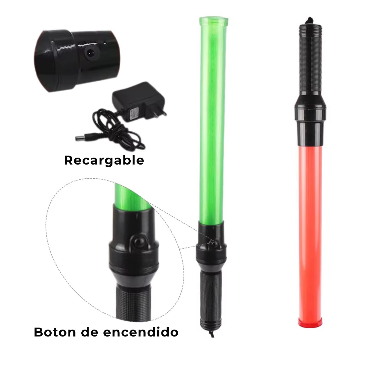 BASTÓN LUMINOSO LED RECARGABLE ROJA Y VERDE 4 MODOS PARA TRÁNSITO SEGURIDAD Y EMERGENCIAS - 5