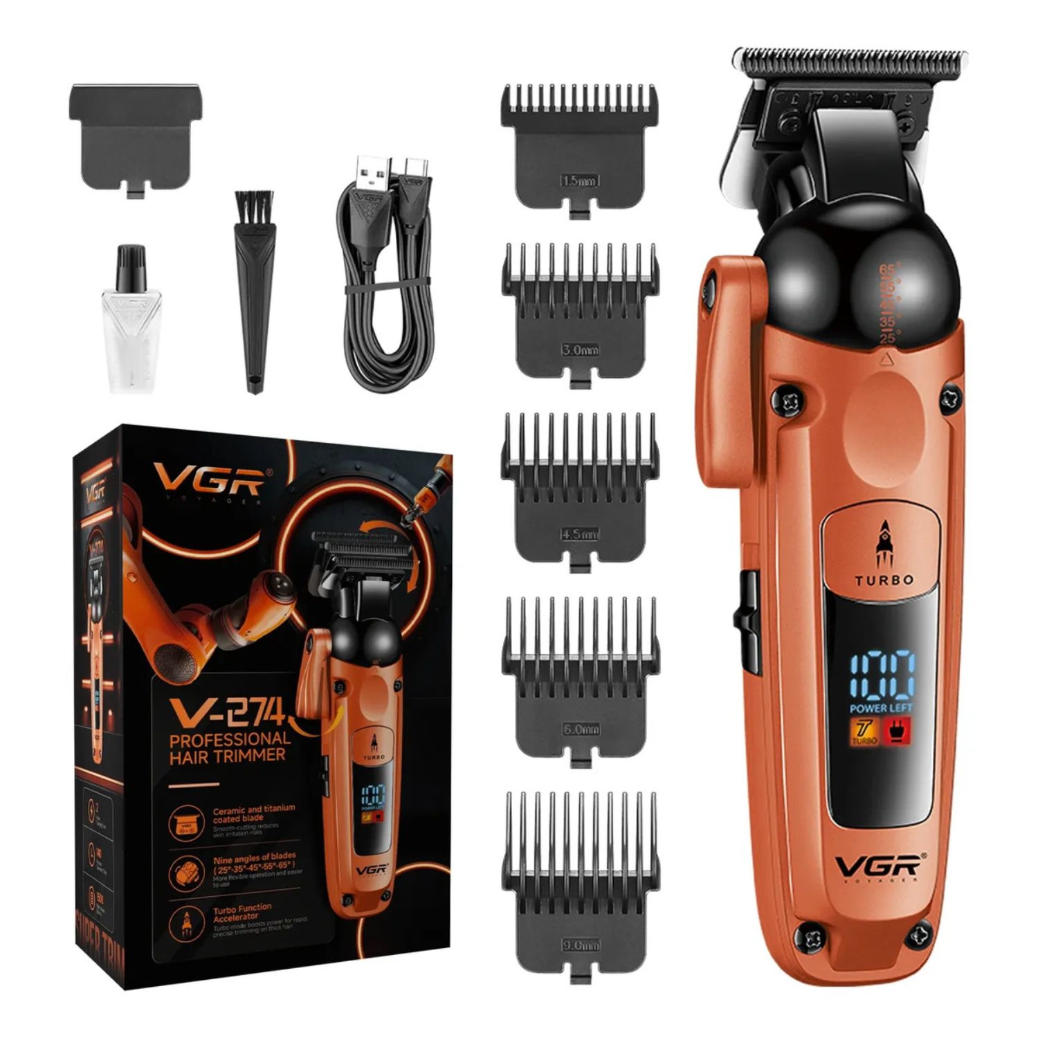 MÁQUINA CORTAR CABELLO VGR V-274 PROFESIONAL FADE TURBO 7000RPM - 1