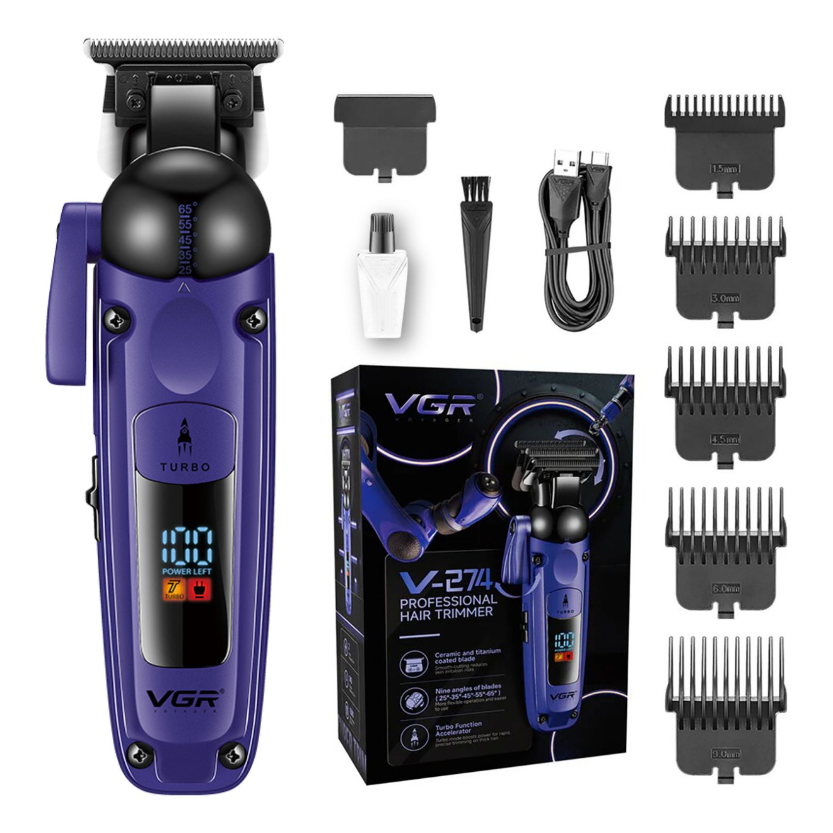 MÁQUINA CORTAR CABELLO VGR V-274 PROFESIONAL FADE TURBO 7000RPM - 1