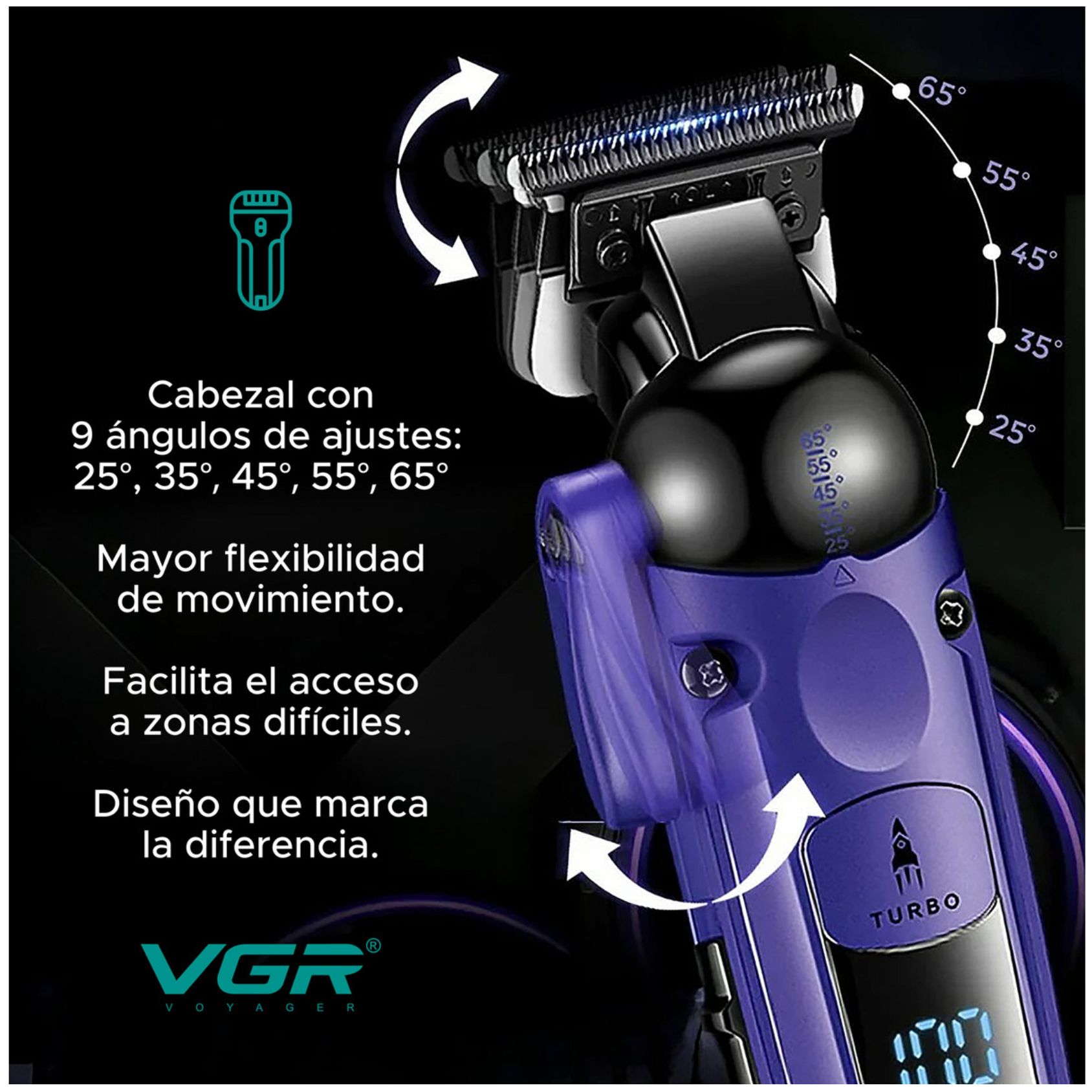 MÁQUINA CORTAR CABELLO VGR V-274 PROFESIONAL FADE TURBO 7000RPM - 3