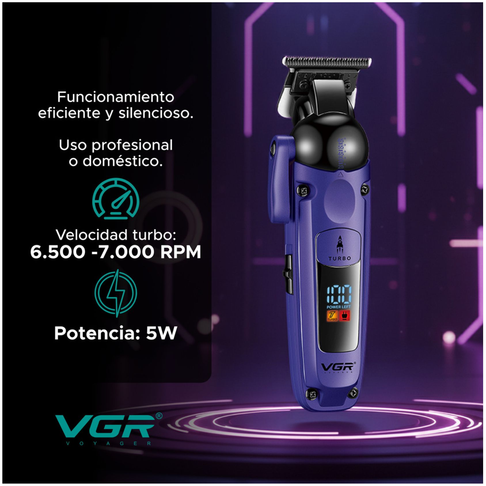 MÁQUINA CORTAR CABELLO VGR V-274 PROFESIONAL FADE TURBO 7000RPM - 4