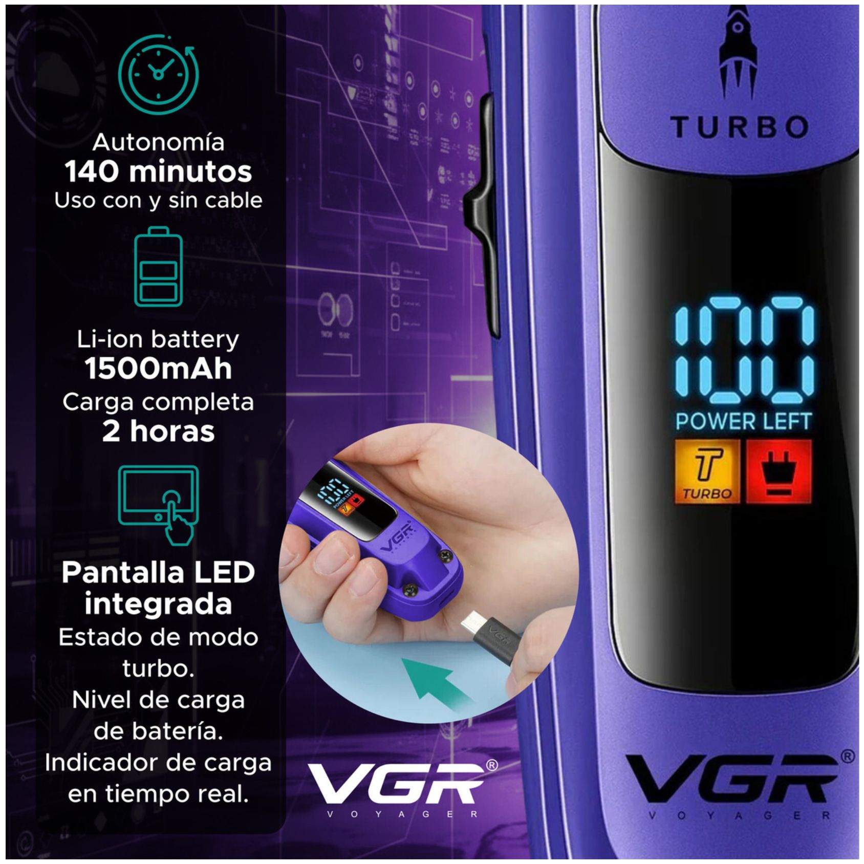 MÁQUINA CORTAR CABELLO VGR V-274 PROFESIONAL FADE TURBO 7000RPM - 6