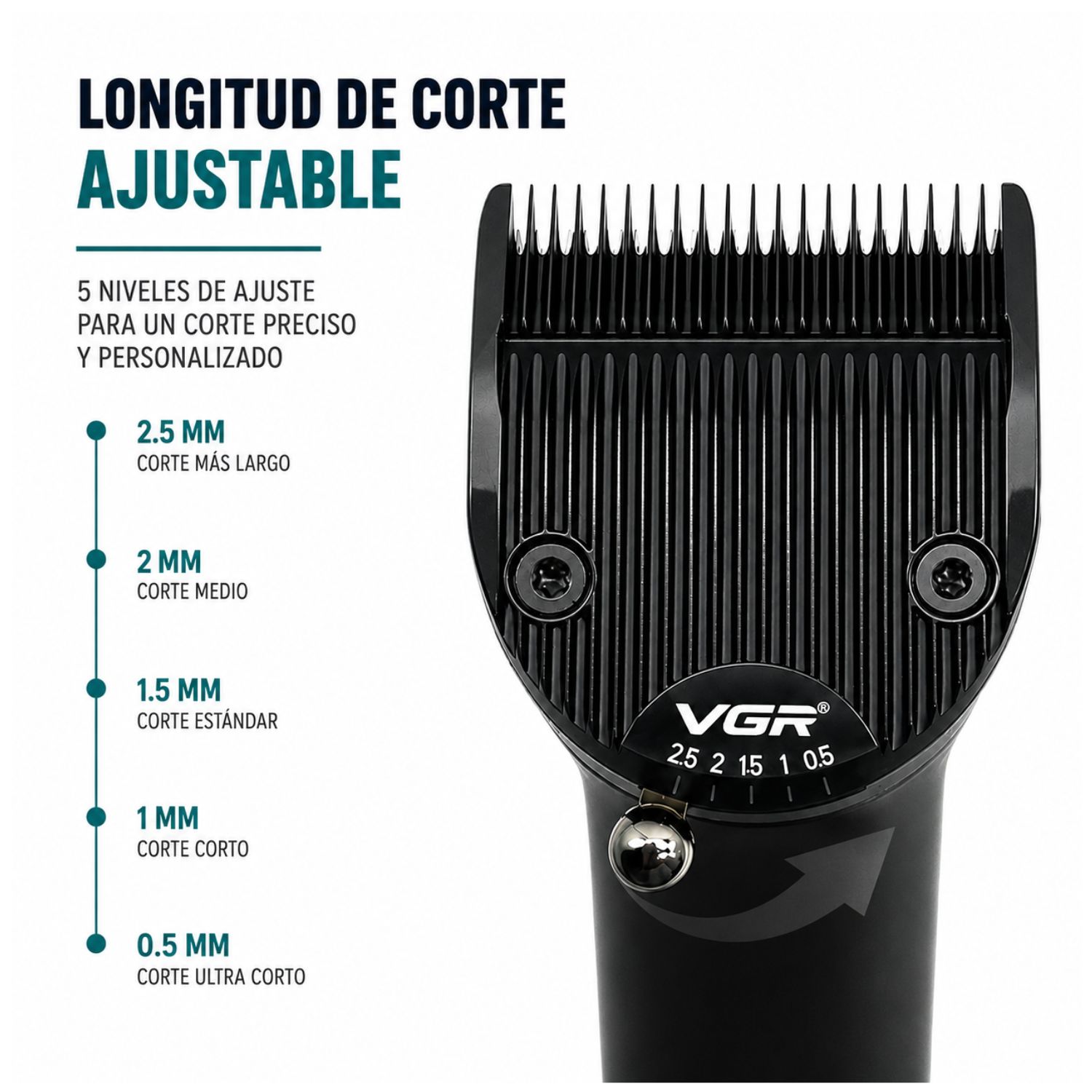 CORTADOR DE CABELLO VGR PROFESIONAL 8000RPM INALÁMBRICO CON DOBLE BATERÍA EXTRAÍBLE - 3