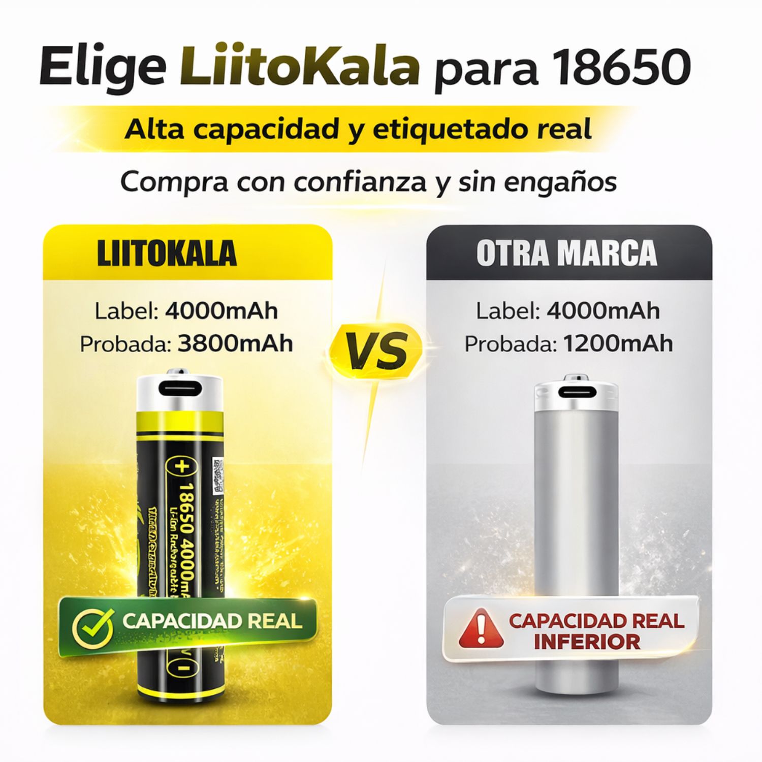 BATERÍA LITIO 18650 RECARGABLE 4000MAH USB TIPO C PARA EQUIPOS PORTÁTILES - 3
