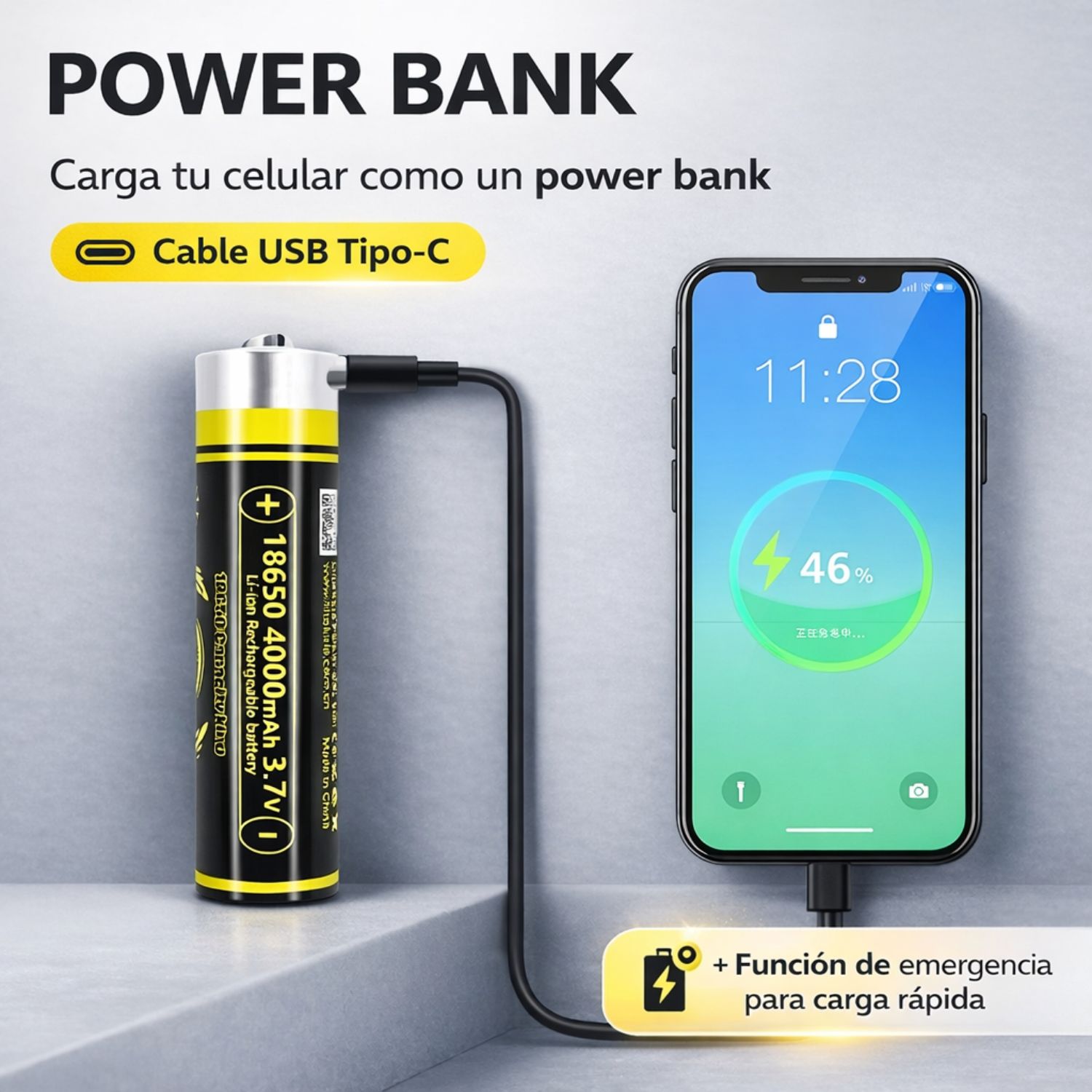 BATERÍA LITIO 18650 RECARGABLE 4000MAH USB TIPO C PARA EQUIPOS PORTÁTILES - 4