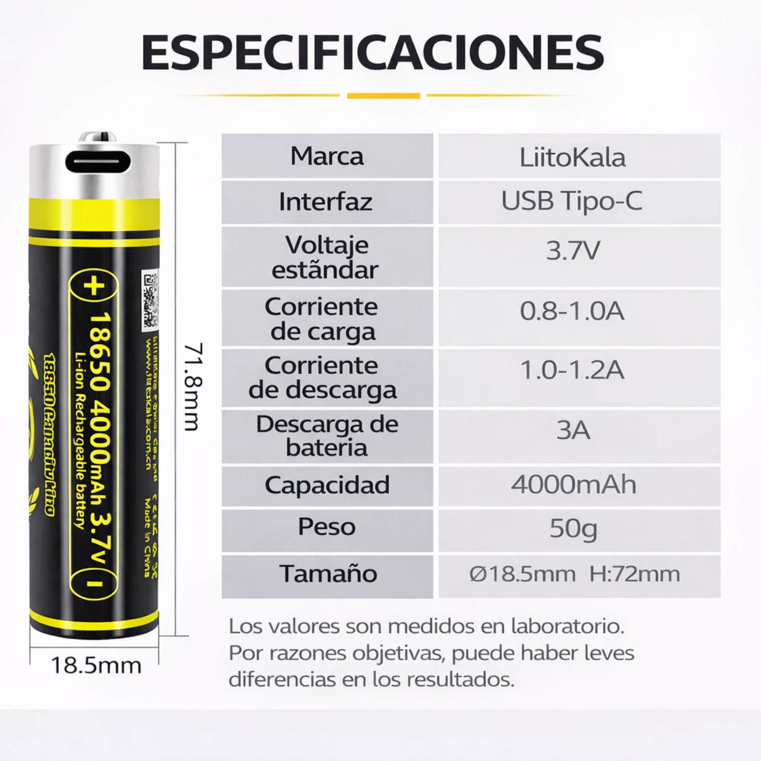 BATERÍA LITIO 18650 RECARGABLE 4000MAH USB TIPO C PARA EQUIPOS PORTÁTILES - 6