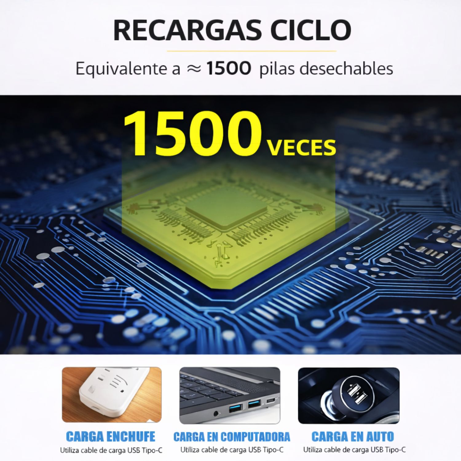 BATERÍA LITIO 18650 RECARGABLE 4000MAH USB TIPO C PARA EQUIPOS PORTÁTILES - 7