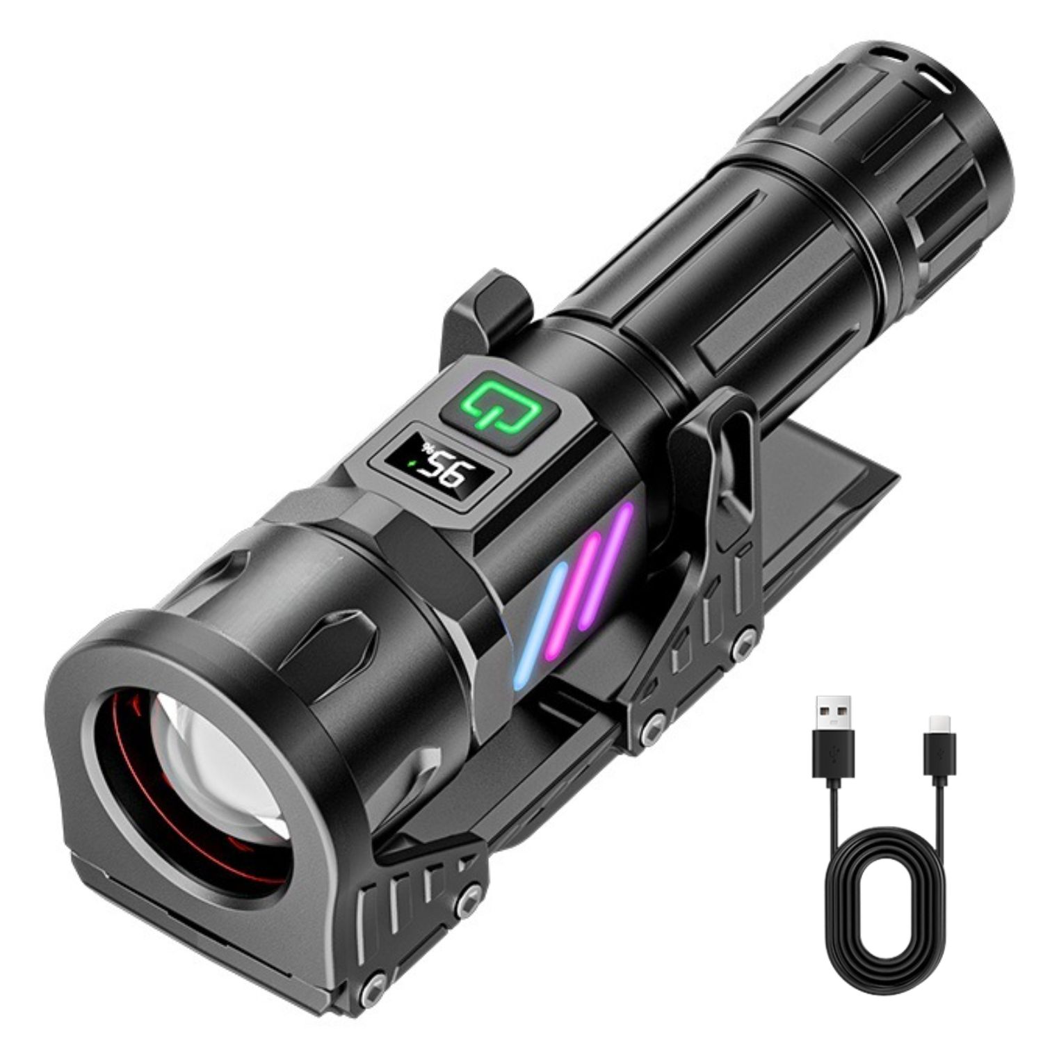 LINTERNA TÁCTICA RECARGABLE 3500M CON ZOOM AJUSTABLE, IMÁN TRASERO, PANTALLA DIGITAL Y POWER BANK PARA TRABAJO Y OUTDOOR - 1