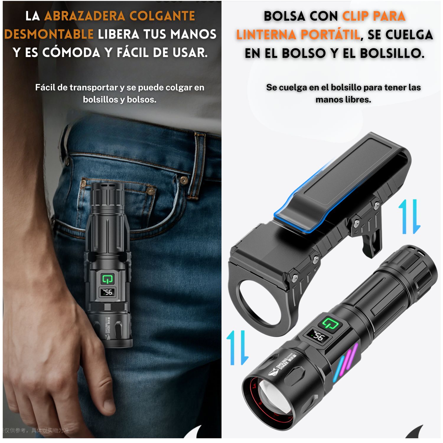 LINTERNA TÁCTICA RECARGABLE 3500M CON ZOOM AJUSTABLE, IMÁN TRASERO, PANTALLA DIGITAL Y POWER BANK PARA TRABAJO Y OUTDOOR - 3