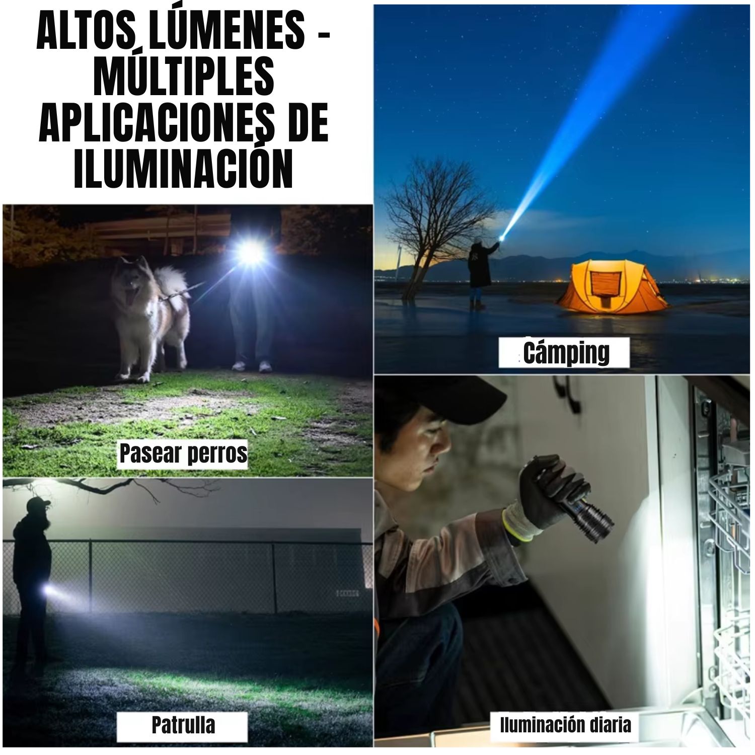 LINTERNA TÁCTICA RECARGABLE 3500M CON ZOOM AJUSTABLE, IMÁN TRASERO, PANTALLA DIGITAL Y POWER BANK PARA TRABAJO Y OUTDOOR - 7