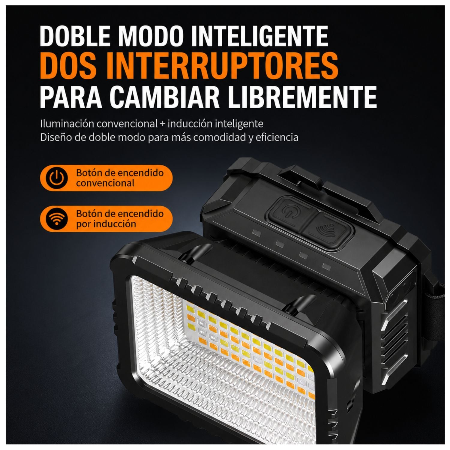LINTERNA MINERA RECARGABLE USB C CON SENSOR DE MOVIMIENTO 100 LED TRICOLOR ALTA POTENCIA - 3