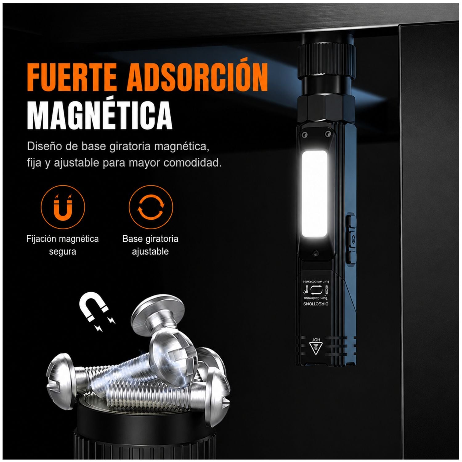 LINTERNA DE TRABAJO MAGNÉTICA RECARGABLE PARA MECÁNICO ELECTRICISTA INSPECCIÓN CAMPING Y EMERGENCIAS - 2