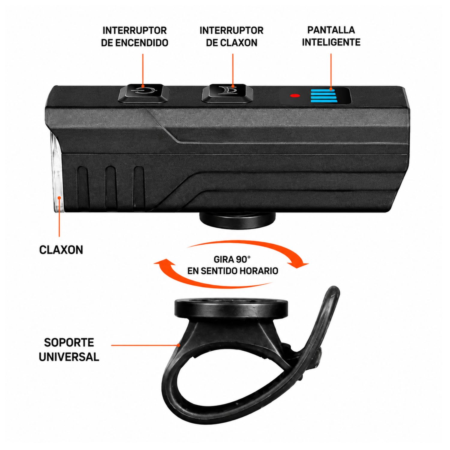 LUZ DELANTERA BICICLETA 1000LM RECARGABLE USB TIPO C CON CLAXÓN 120DB Y CONTROL REMOTO - 2