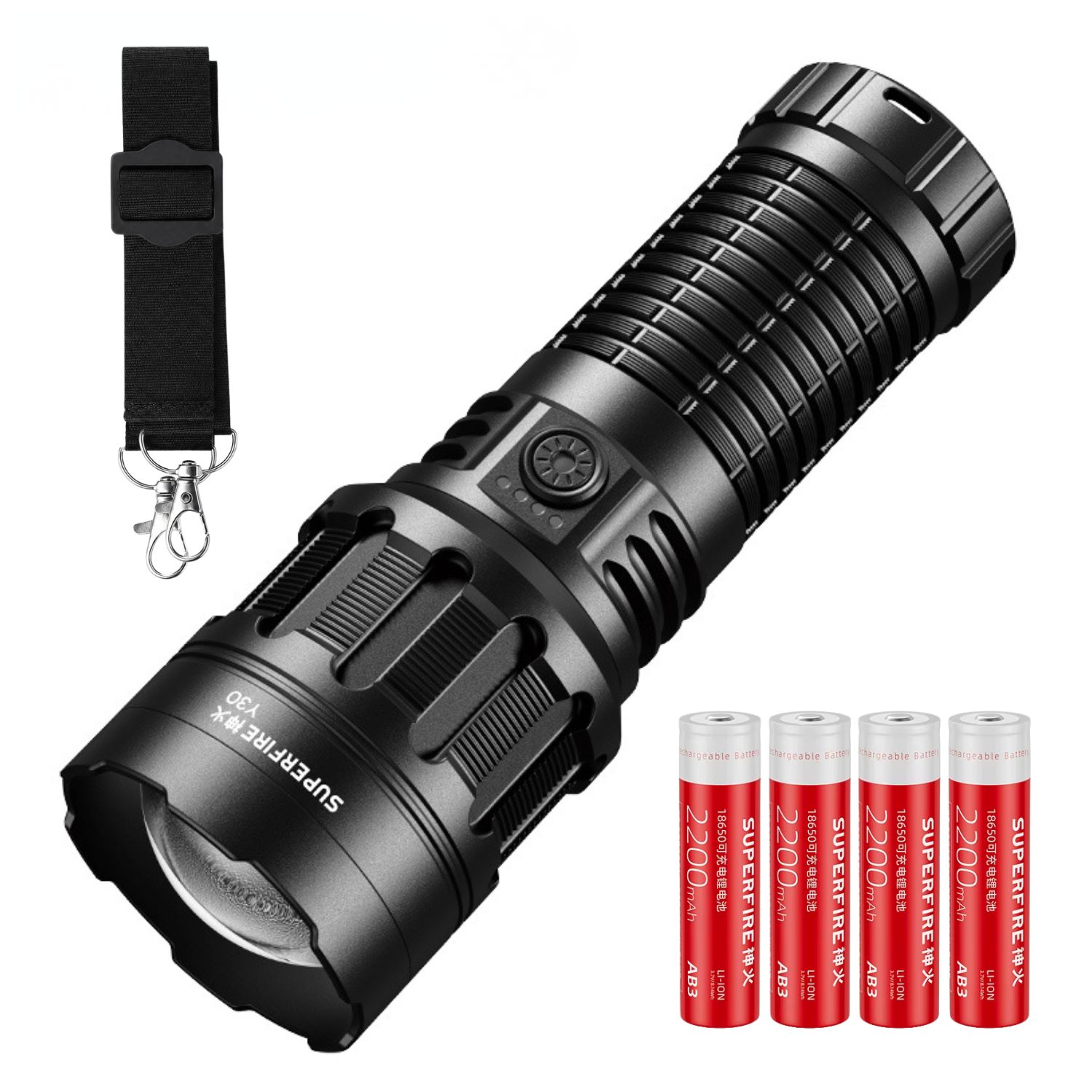 LINTERNA TÁCTICA RECARGABLE 3000LM ALCANCE 900 METROS USB C CON ZOOM AJUSTABLE - 1