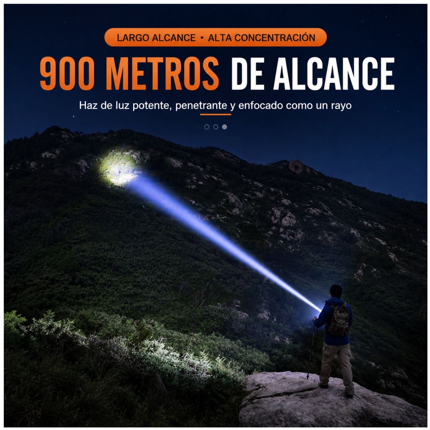 LINTERNA TÁCTICA RECARGABLE 3000LM ALCANCE 900 METROS USB C CON ZOOM AJUSTABLE - 8
