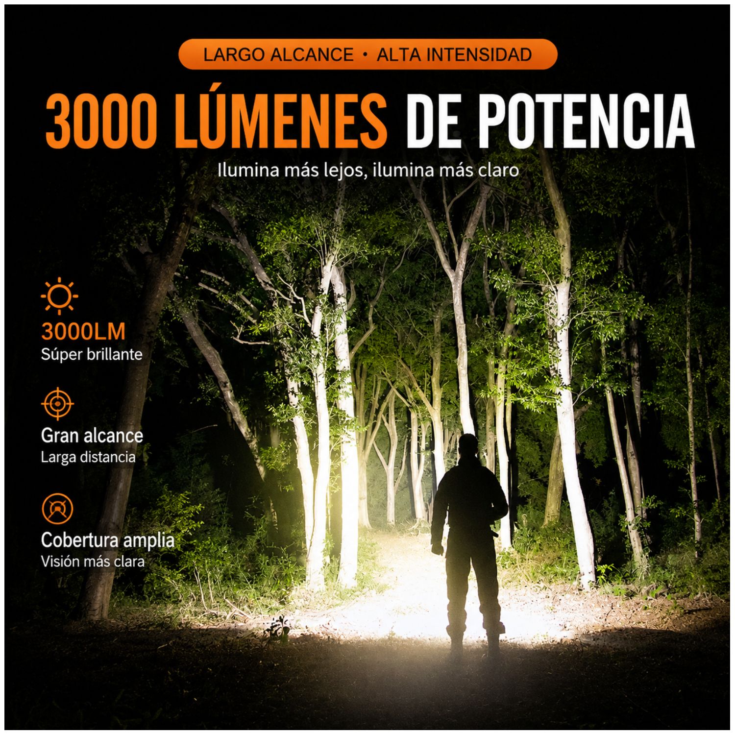 LINTERNA TÁCTICA RECARGABLE 3000LM ALCANCE 900 METROS USB C CON ZOOM AJUSTABLE - 9