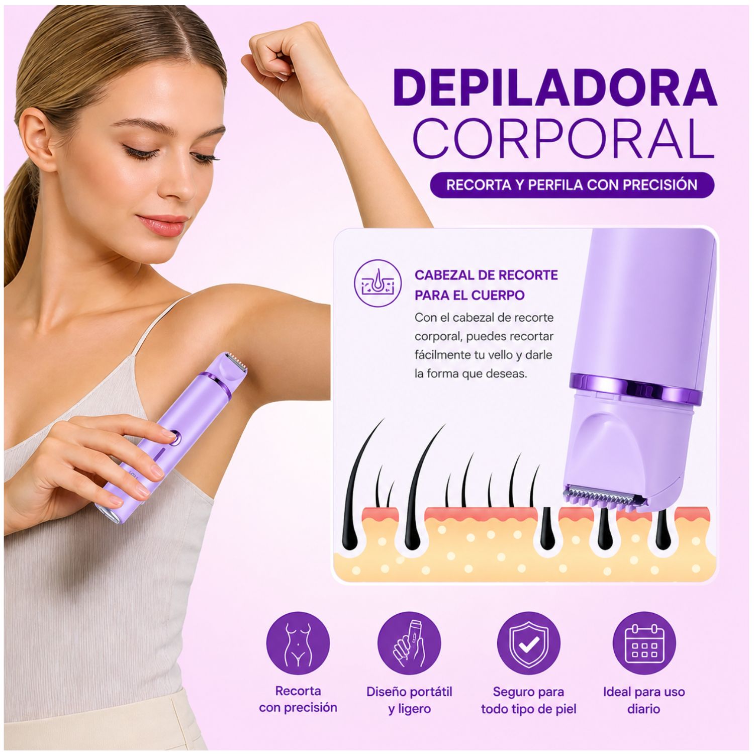 DEPILADORA MUJER 2 EN 1 RECARGABLE USB FACIAL BIKINI SIN DOLOR - 3