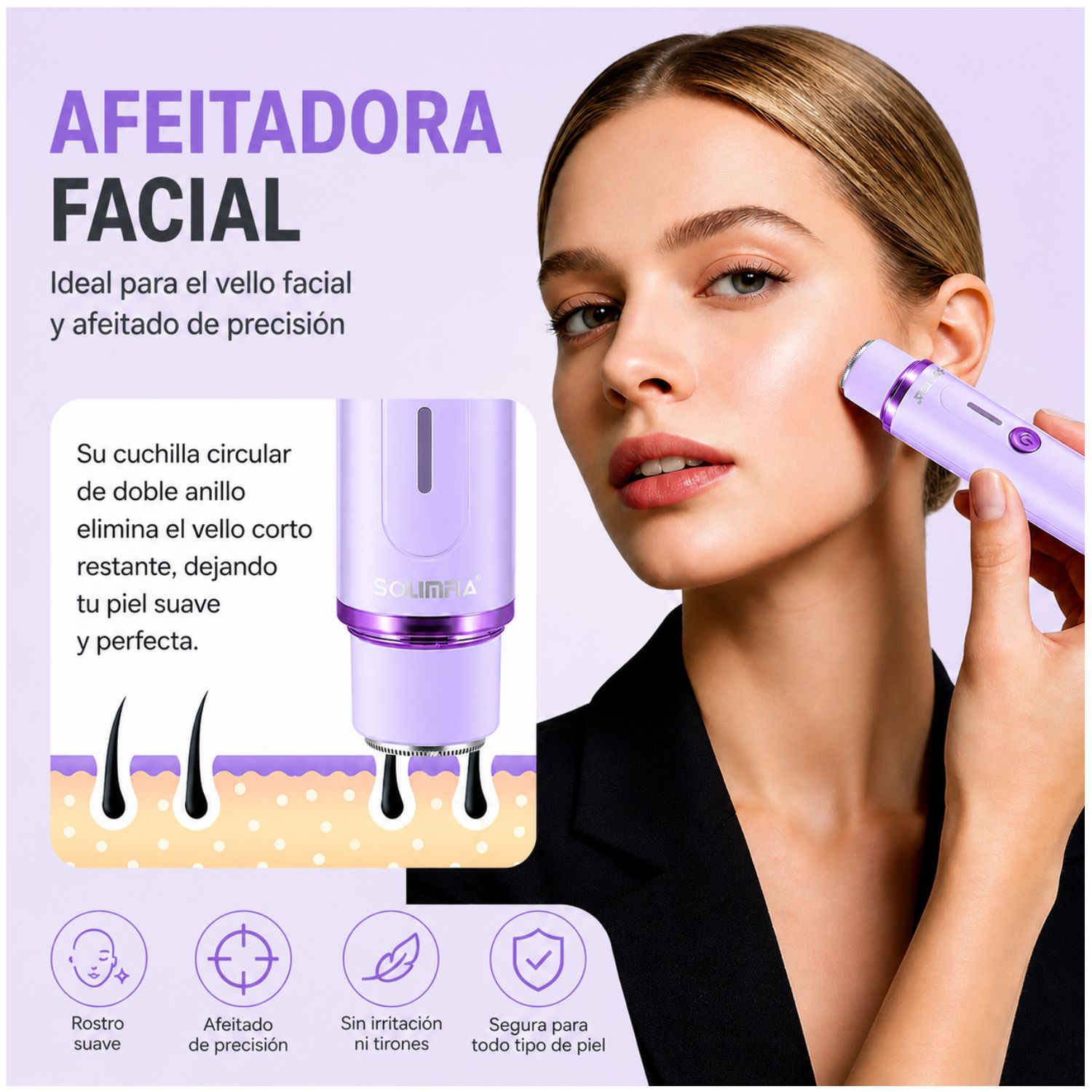 DEPILADORA MUJER 2 EN 1 RECARGABLE USB FACIAL BIKINI SIN DOLOR - 4
