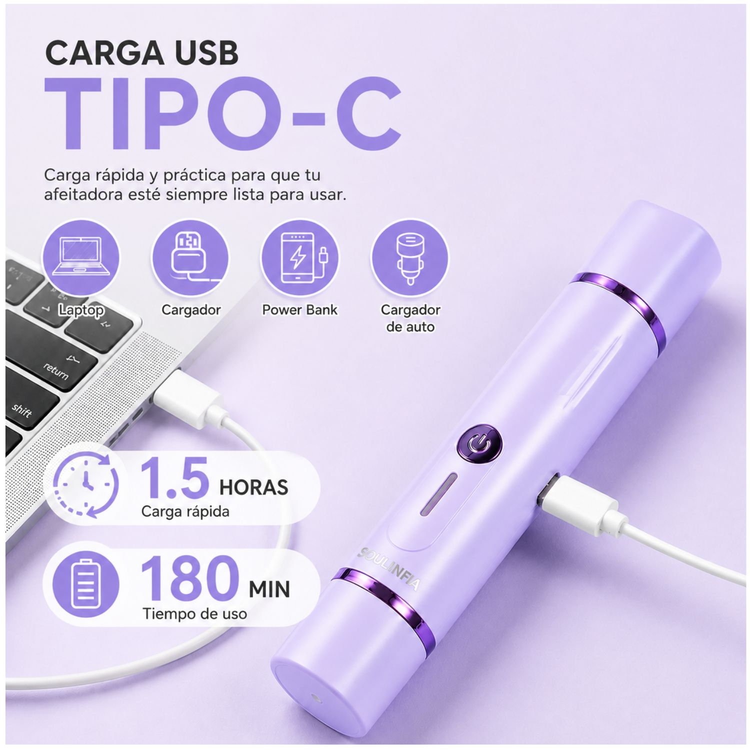 DEPILADORA MUJER 2 EN 1 RECARGABLE USB FACIAL BIKINI SIN DOLOR - 5