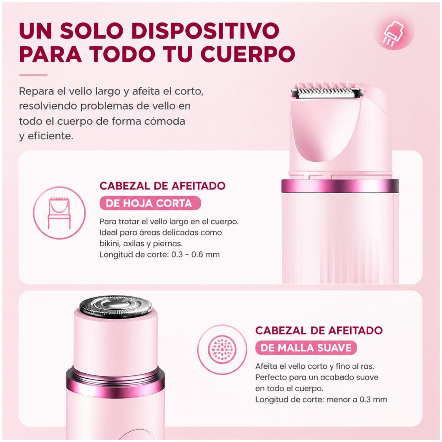 DEPILADORA MUJER 2 EN 1 RECARGABLE USB FACIAL BIKINI SIN DOLOR - 3