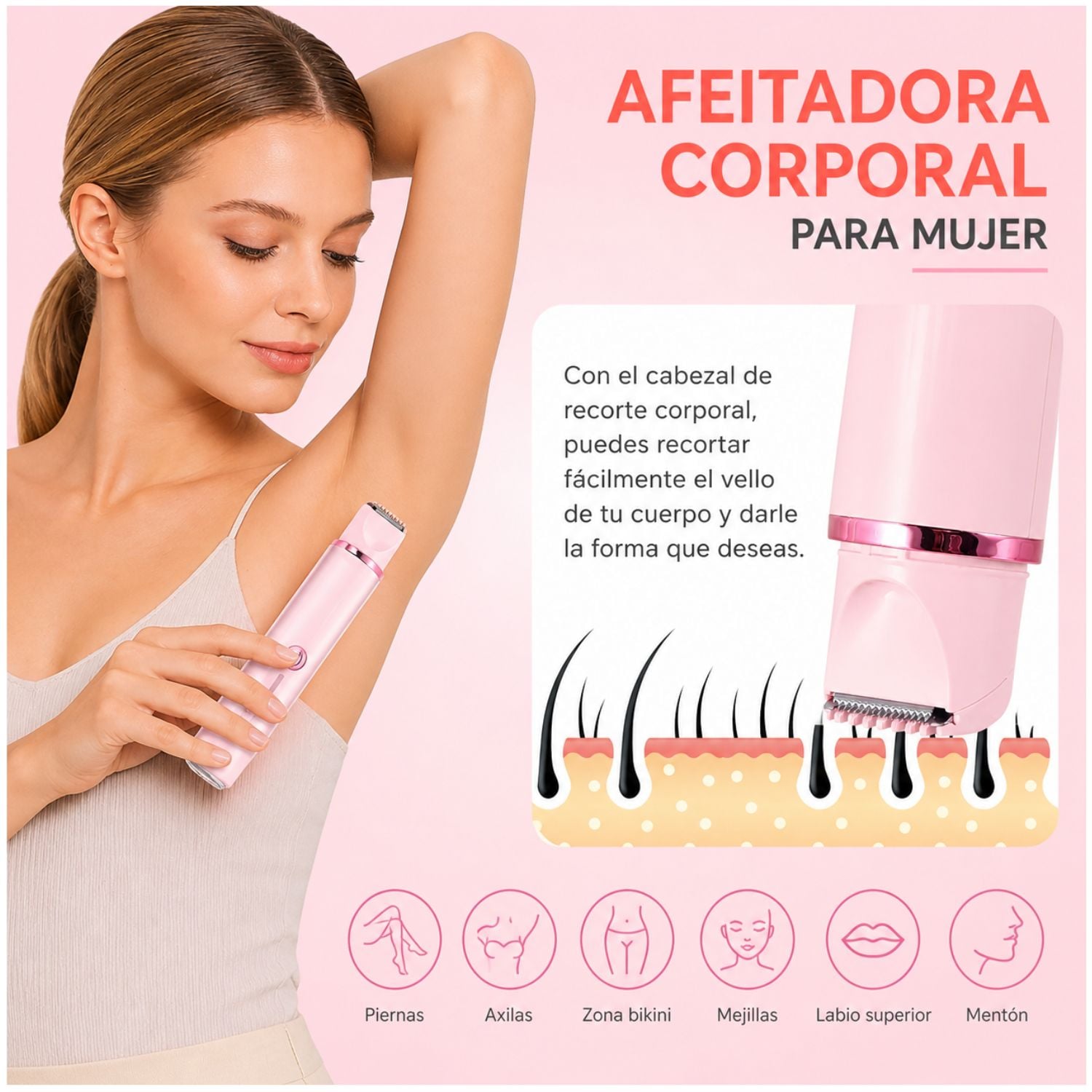 DEPILADORA MUJER 2 EN 1 RECARGABLE USB FACIAL BIKINI SIN DOLOR - 4