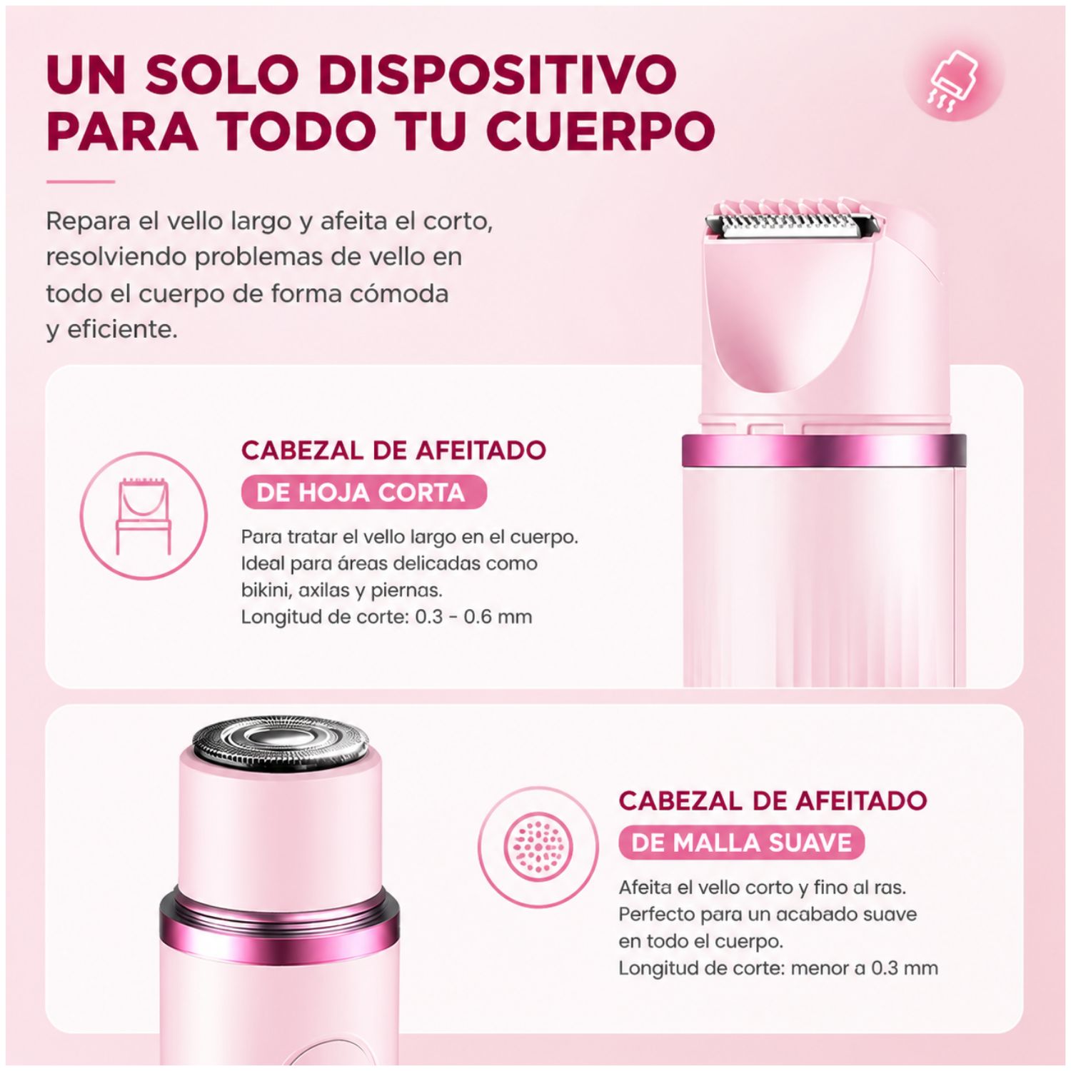 DEPILADORA CORPORAL MUJER PORTÁTIL 2 EN 1 RECORTADORA Y RASURADORA SIN DOLOR - 3