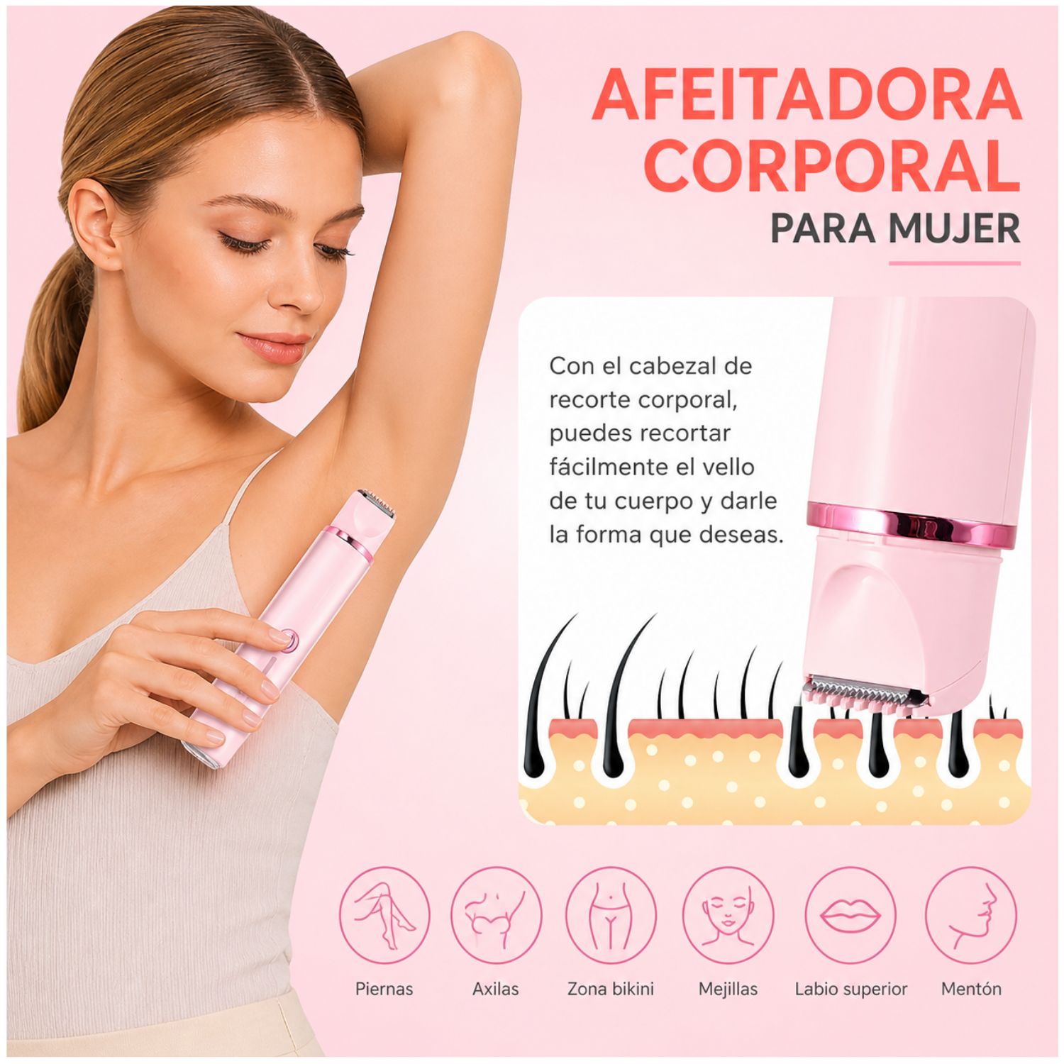 DEPILADORA CORPORAL MUJER PORTÁTIL 2 EN 1 RECORTADORA Y RASURADORA SIN DOLOR - 4