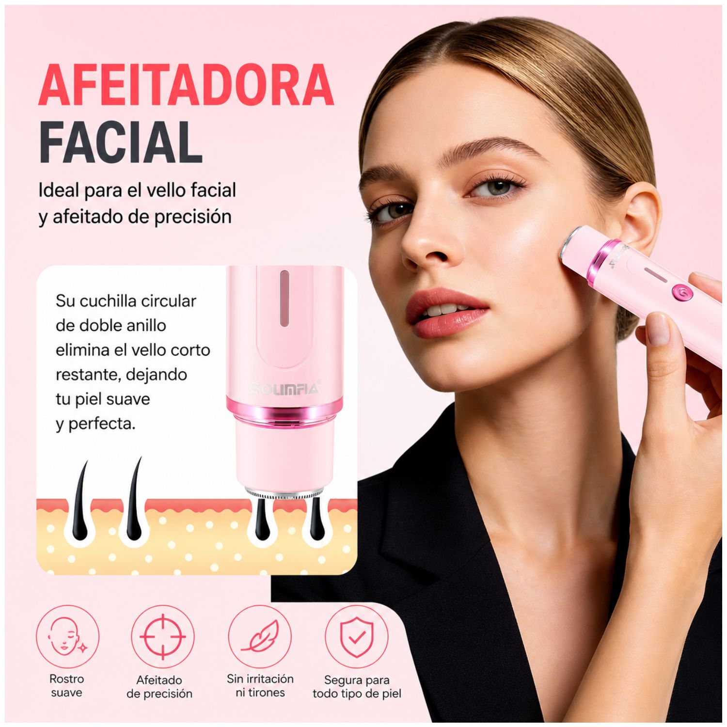 DEPILADORA CORPORAL MUJER PORTÁTIL 2 EN 1 RECORTADORA Y RASURADORA SIN DOLOR - 5