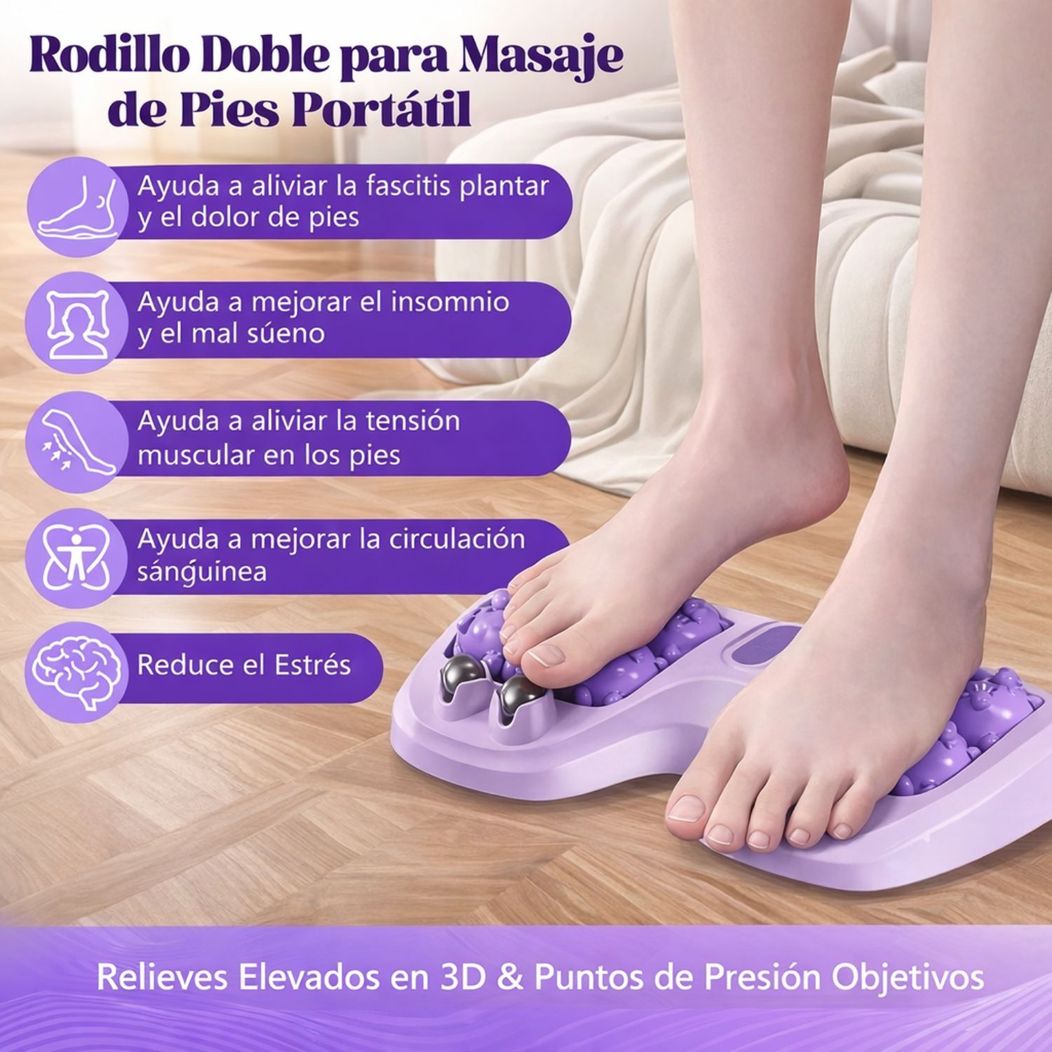RODILLO MASAJEADOR DE PIES PARA FASCITIS PLANTAR CON ACUPRESIÓN Y BASE ANTIDESLIZANTE DOLOR PLANTAR - 6