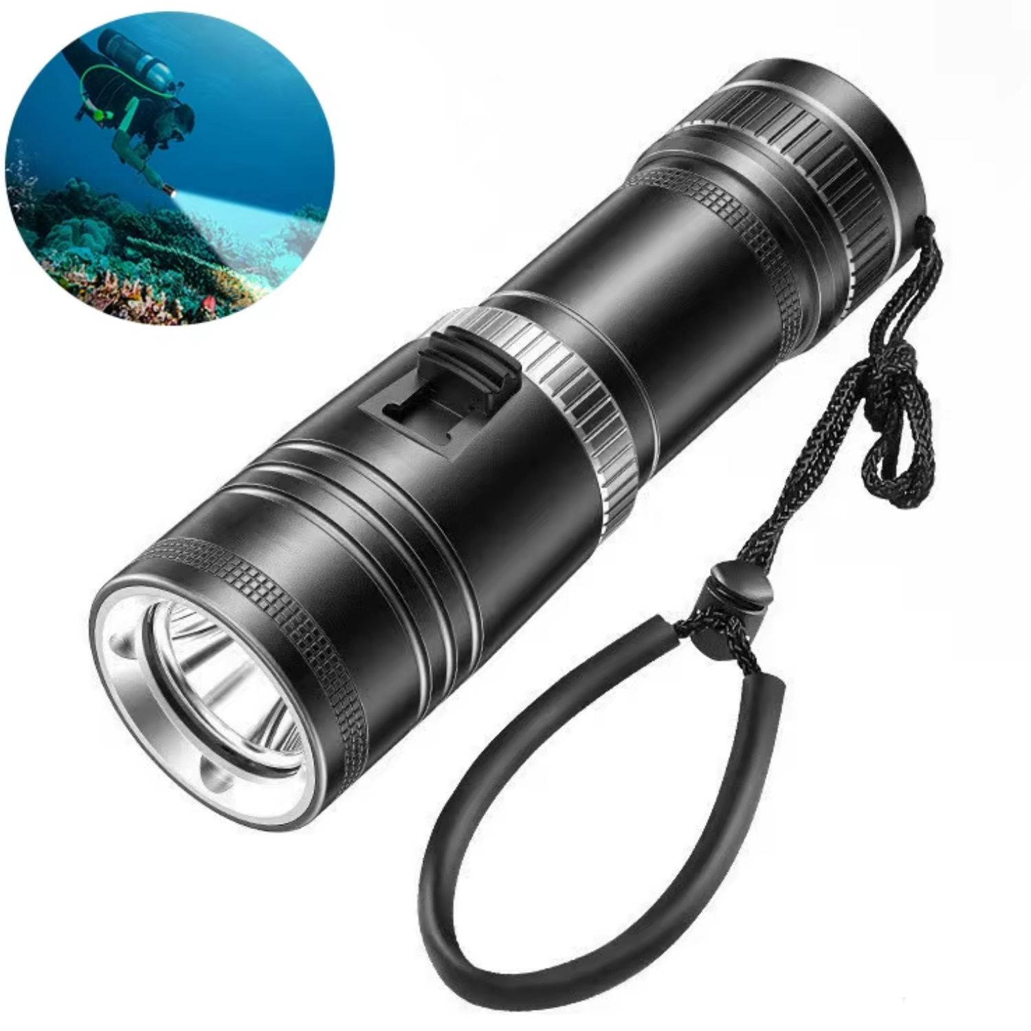 LINTERNA DE BUCEO PROFESIONAL IPX8 2500 LÚMENES RECARGABLE PARA PESCA SUBMARINA RESCATE Y EXPLORACIÓN - 1