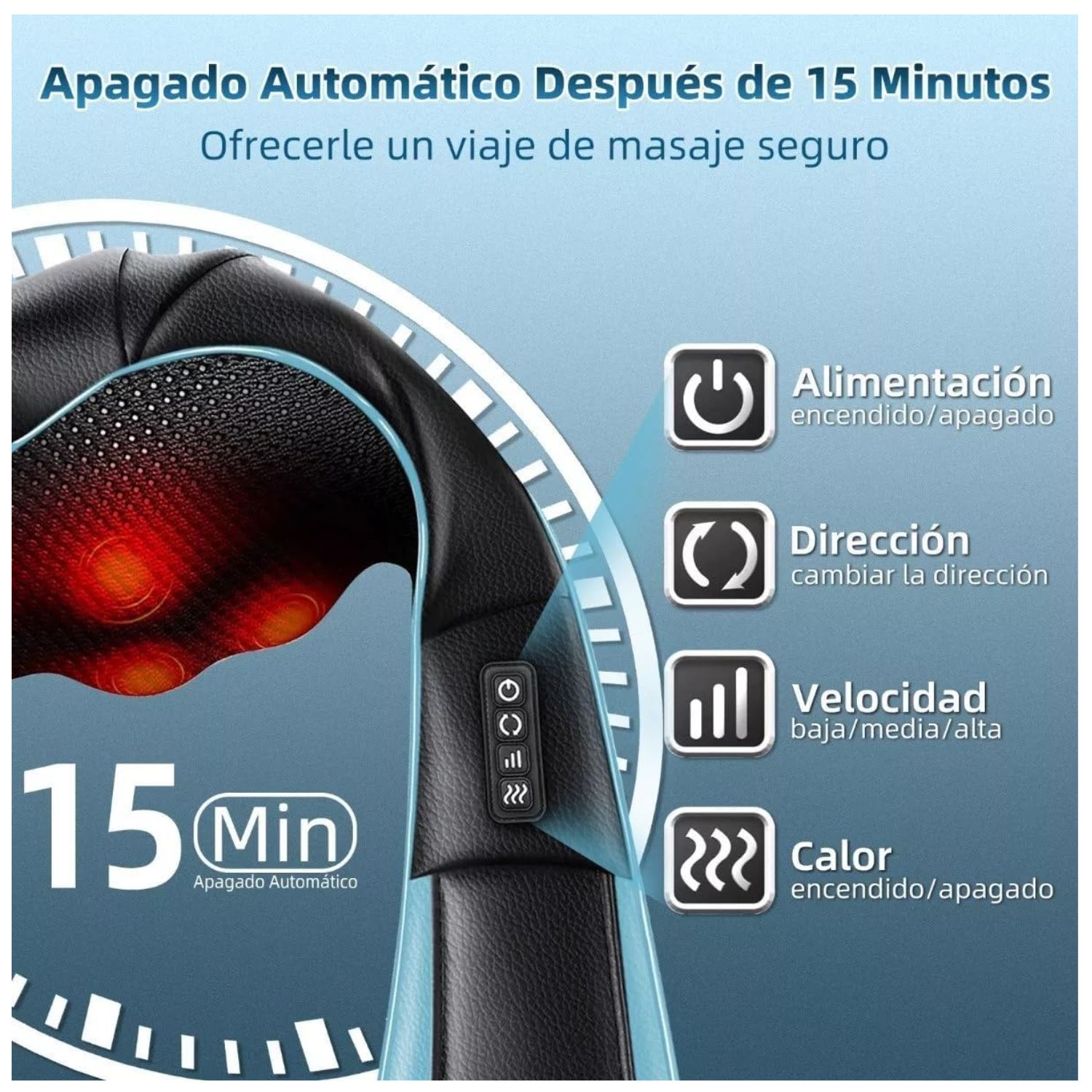 MASAJEADOR SHIATSU CUELLO ESPALDA CON CALOR RECARGABLE AZUL - 3