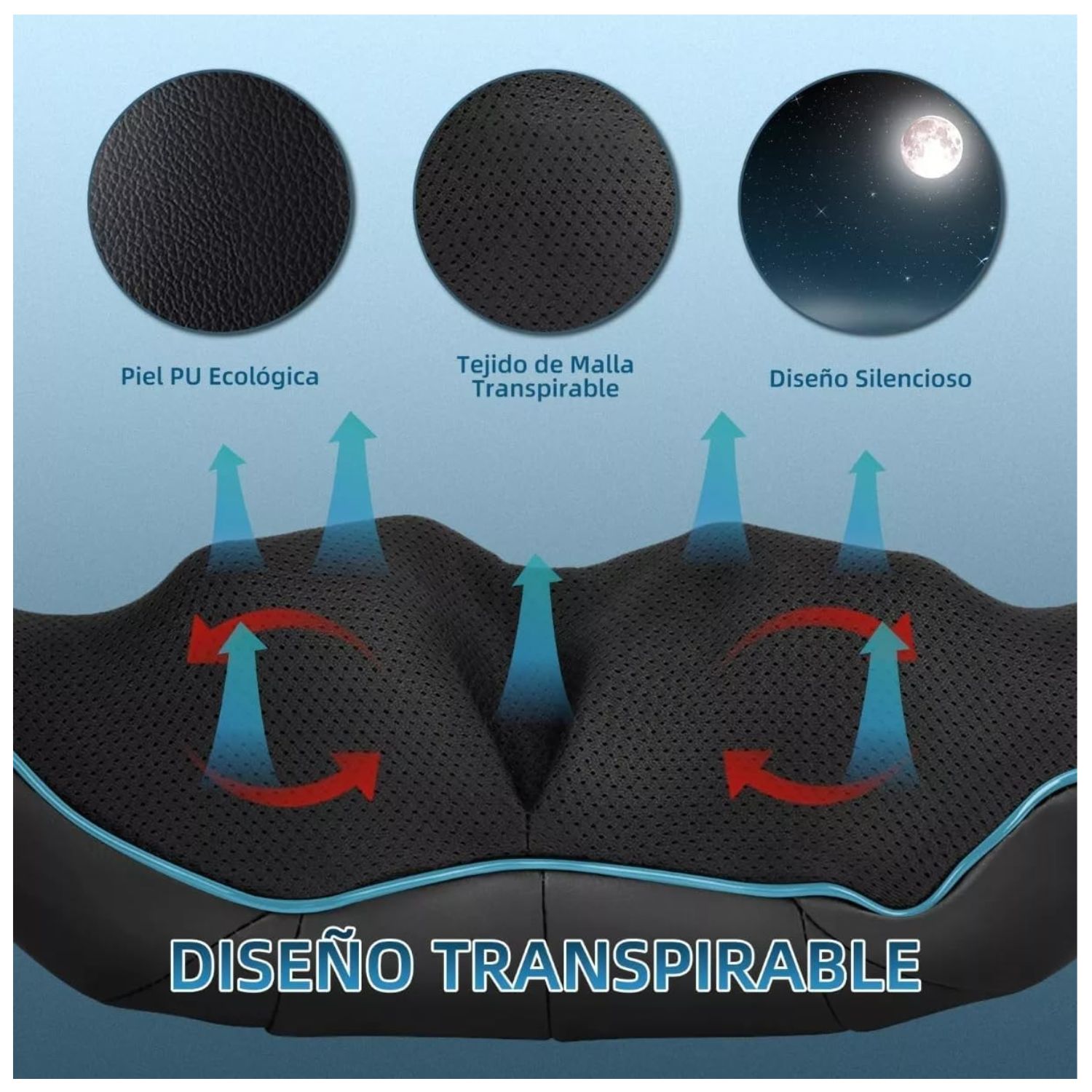 MASAJEADOR SHIATSU CUELLO ESPALDA CON CALOR RECARGABLE AZUL - 4