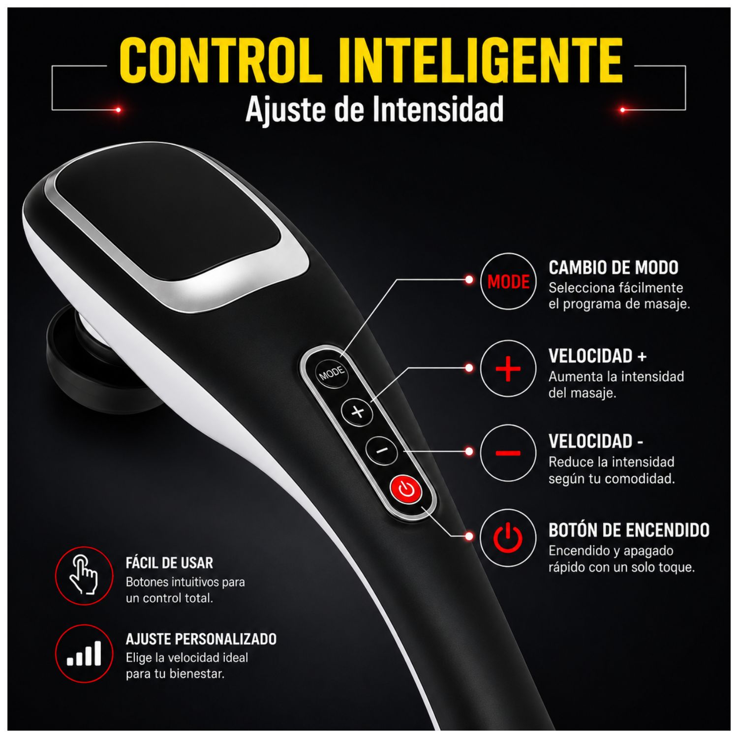 MASAJEADOR CORPORAL ELÉCTRICO DE PERCUSIÓN PROFUNDA CON 7 CABEZALES INTERCAMBIABLES 12 MODOS Y 10 INTENSIDADES - 3