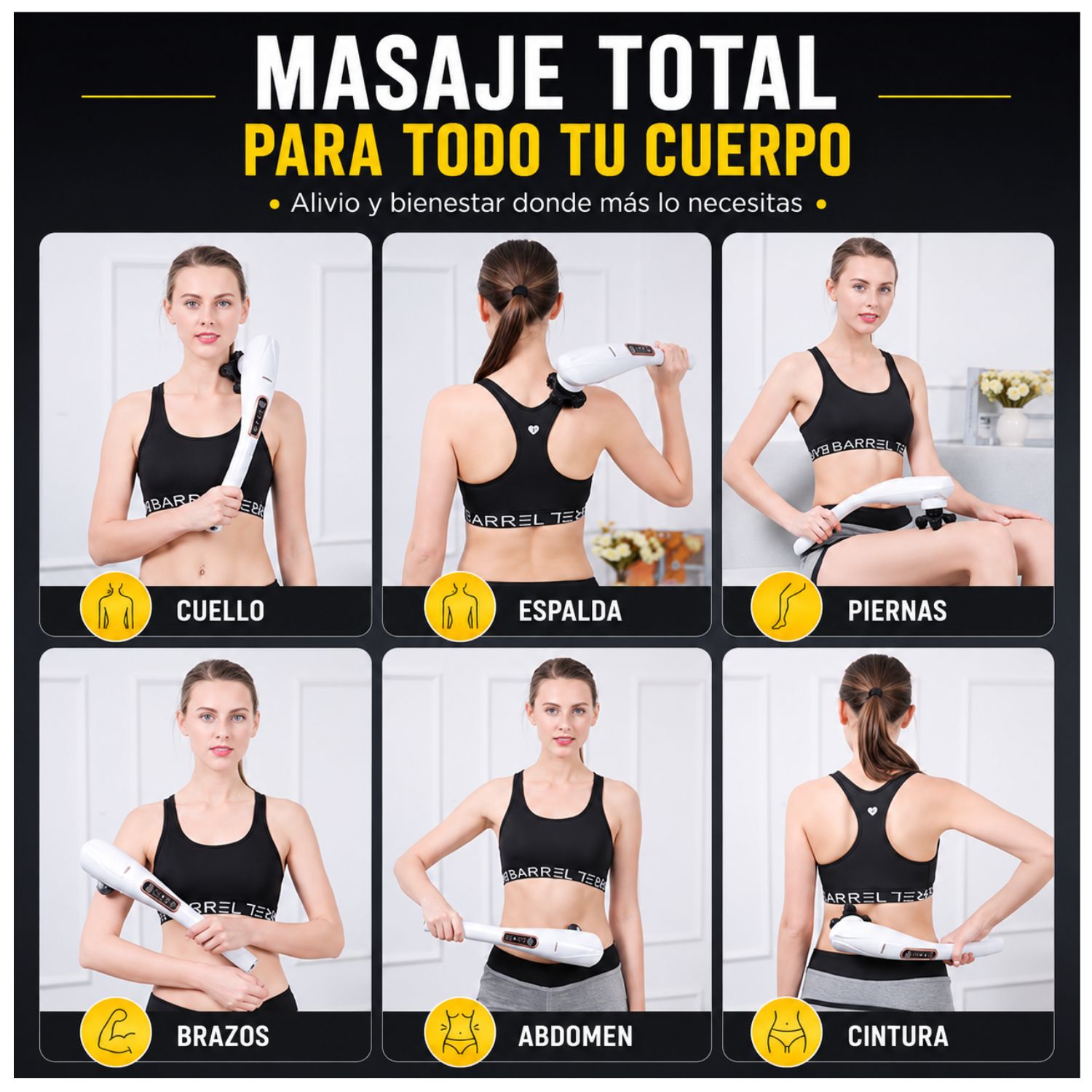 MASAJEADOR CORPORAL ELÉCTRICO DE PERCUSIÓN PROFUNDA CON 7 CABEZALES INTERCAMBIABLES 12 MODOS Y 10 INTENSIDADES - 7