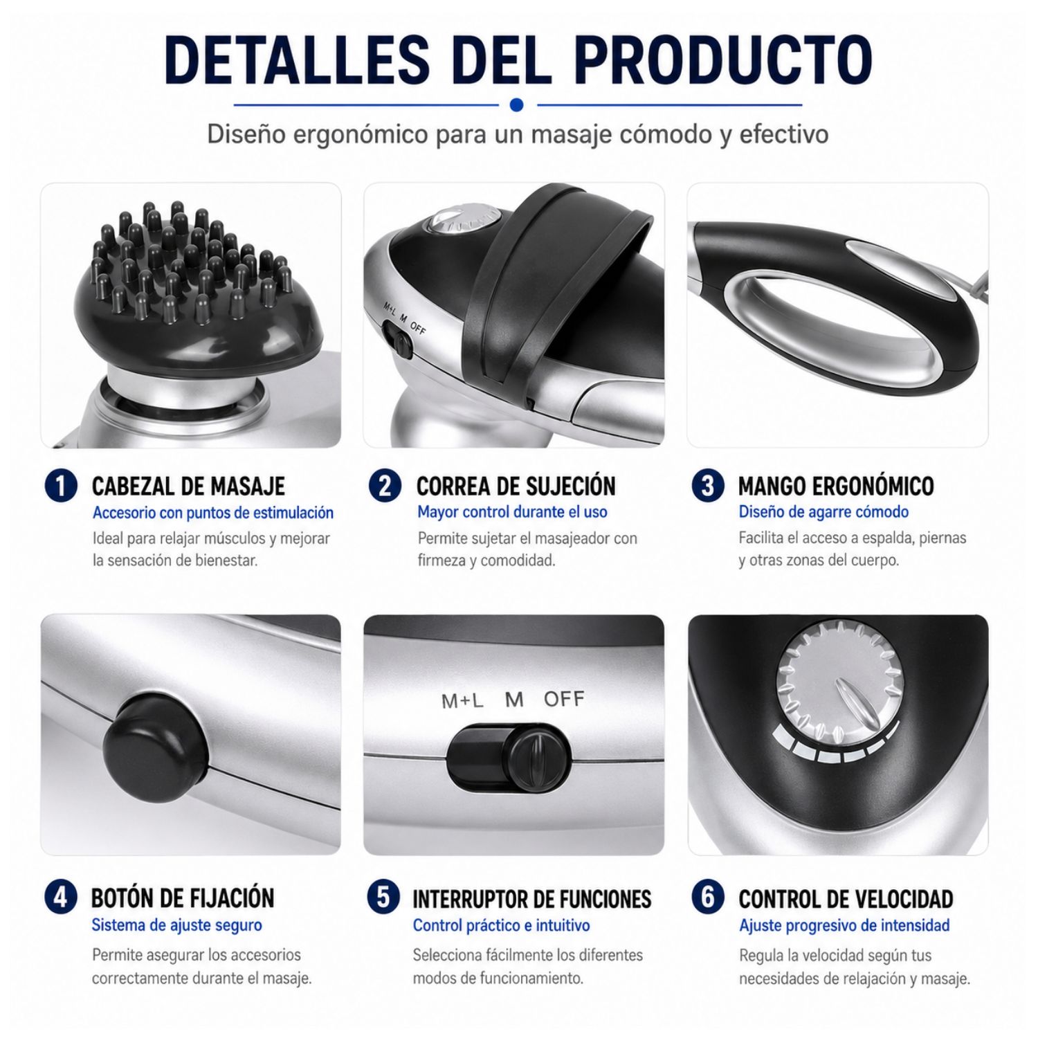 MASAJEADOR ELÉCTRICO DE GOLPETEO PROFESIONAL CON INFRARROJO Y MANGO DESMONTABLE PARA ESPALDA Y CUELLO - 3
