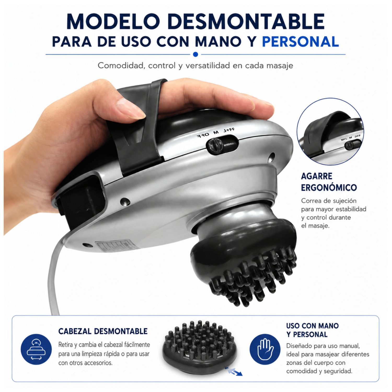 MASAJEADOR ELÉCTRICO DE GOLPETEO PROFESIONAL CON INFRARROJO Y MANGO DESMONTABLE PARA ESPALDA Y CUELLO - 6
