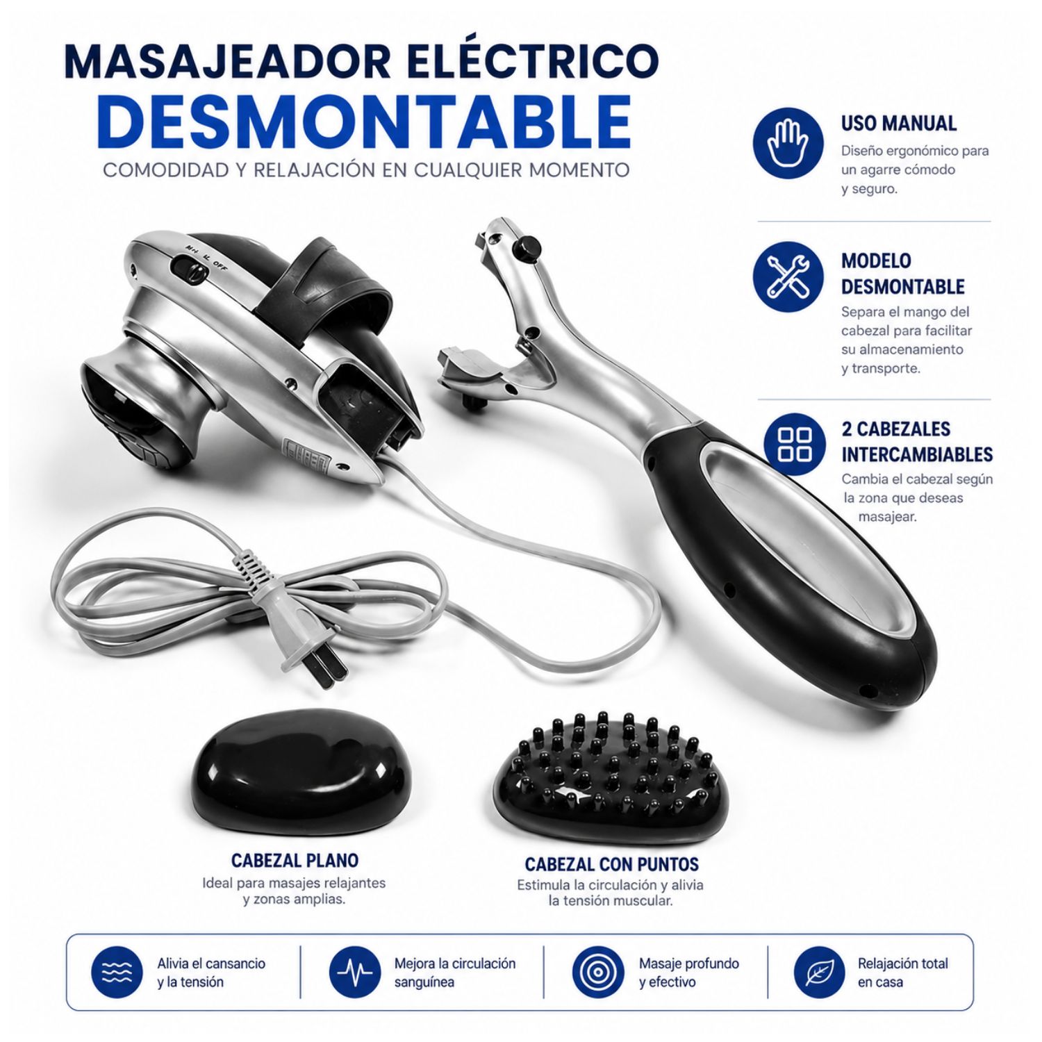 MASAJEADOR ELÉCTRICO DE GOLPETEO PROFESIONAL CON INFRARROJO Y MANGO DESMONTABLE PARA ESPALDA Y CUELLO - 7