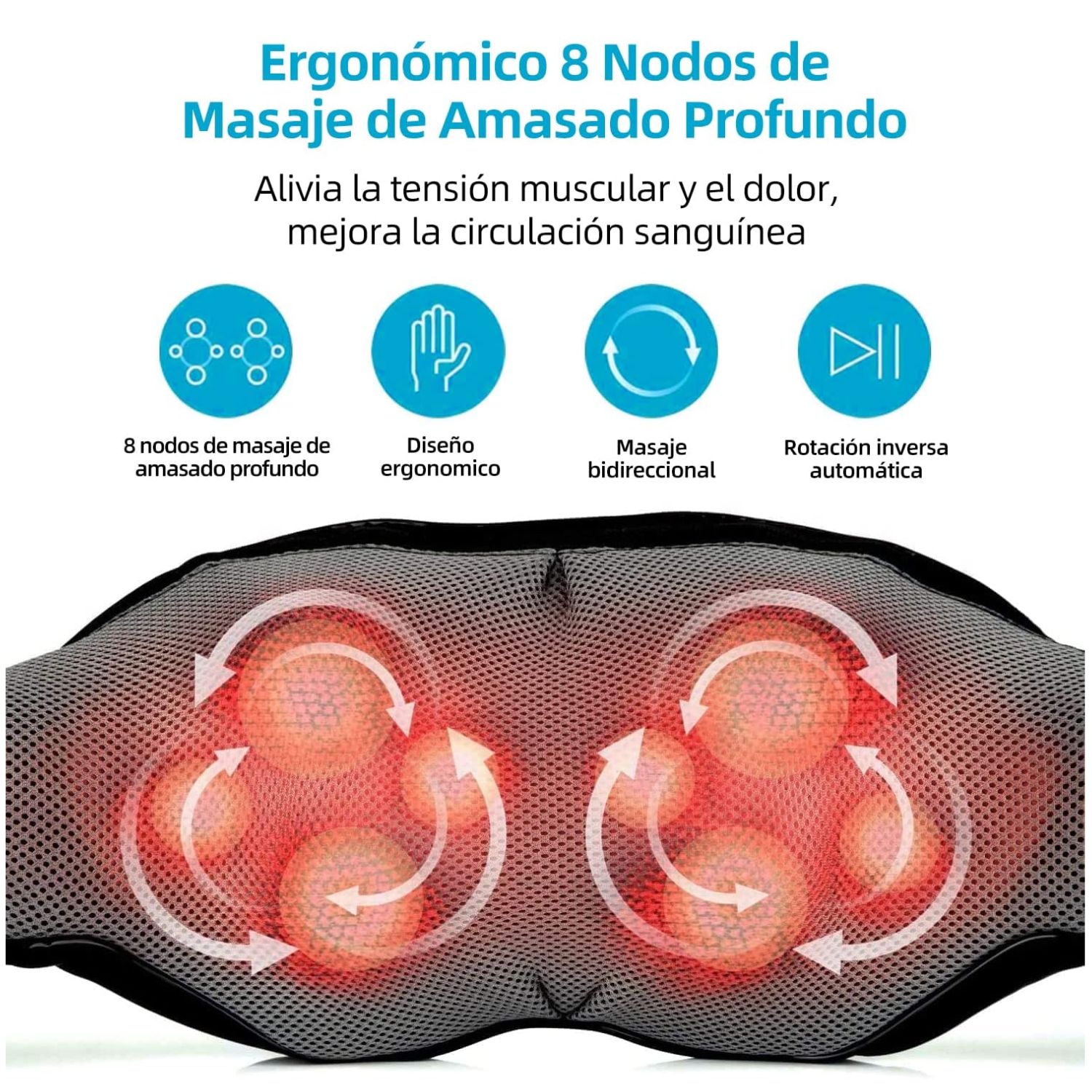 MASAJEADOR SHIATSU CUELLO ESPALDA CON CALOR RECARGABLE VERDE - 2