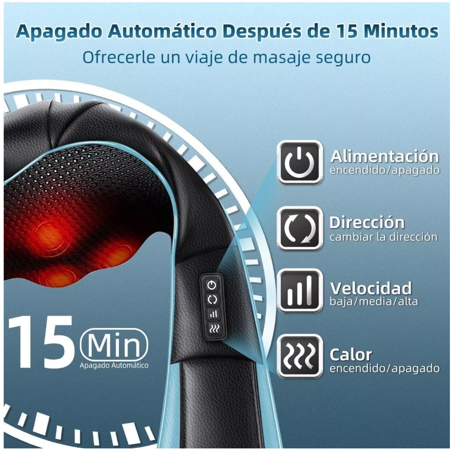 MASAJEADOR SHIATSU CUELLO ESPALDA CON CALOR RECARGABLE VERDE - 3