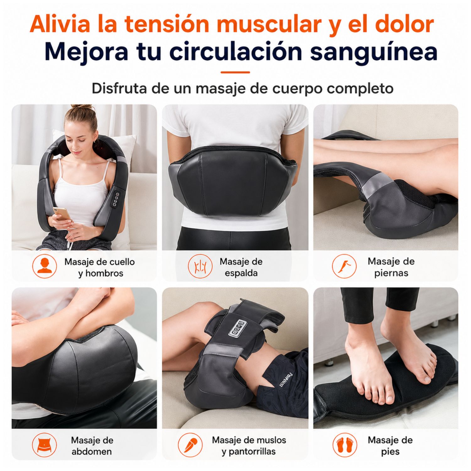 MASAJEADOR SHIATSU CUELLO ESPALDA CON CALOR RECARGABLE VERDE - 5