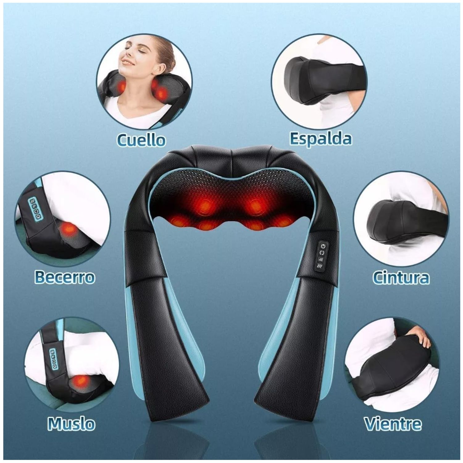 MASAJEADOR SHIATSU CUELLO ESPALDA CON CALOR RECARGABLE VERDE - 6