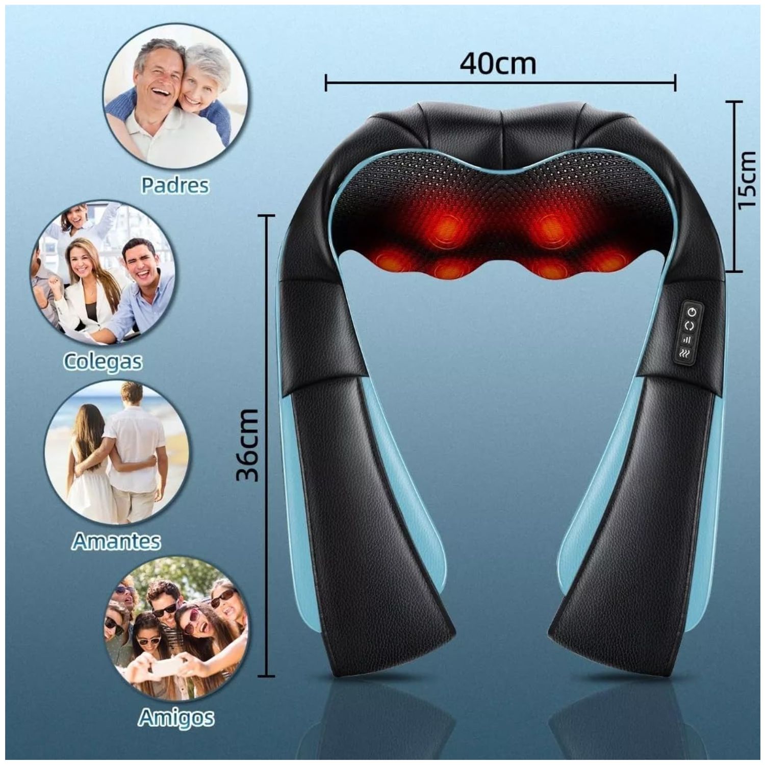 MASAJEADOR SHIATSU CUELLO ESPALDA CON CALOR RECARGABLE VERDE - 7
