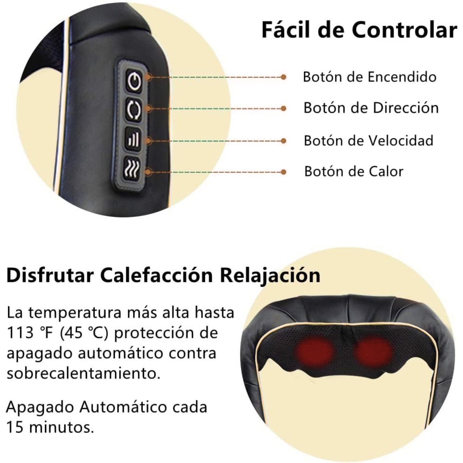 MASAJEADOR SHIATSU CUELLO ESPALDA CON CALOR RECARGABLE - 3