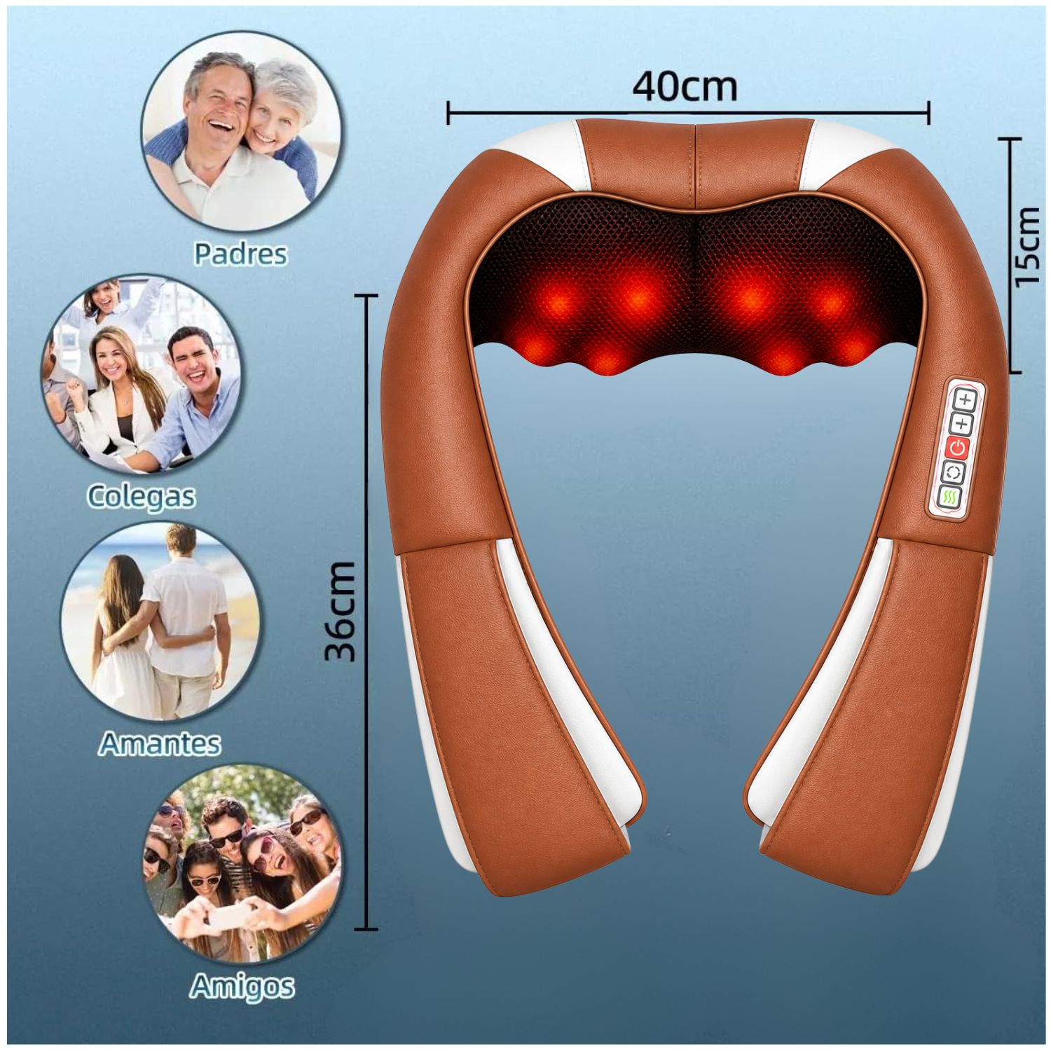 MASAJEADOR SHIATSU CUELLO ESPALDA CON CALOR RECARGABLE - 7