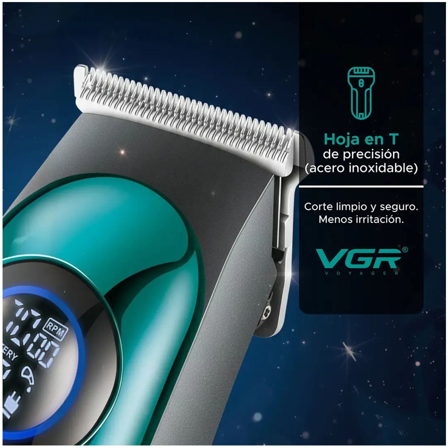 TRIMMER PROFESIONAL PARA CABELLO Y BARBA CON CUCHILLA T MOTOR 7000 RPM VGR V-966 VERDE - 3