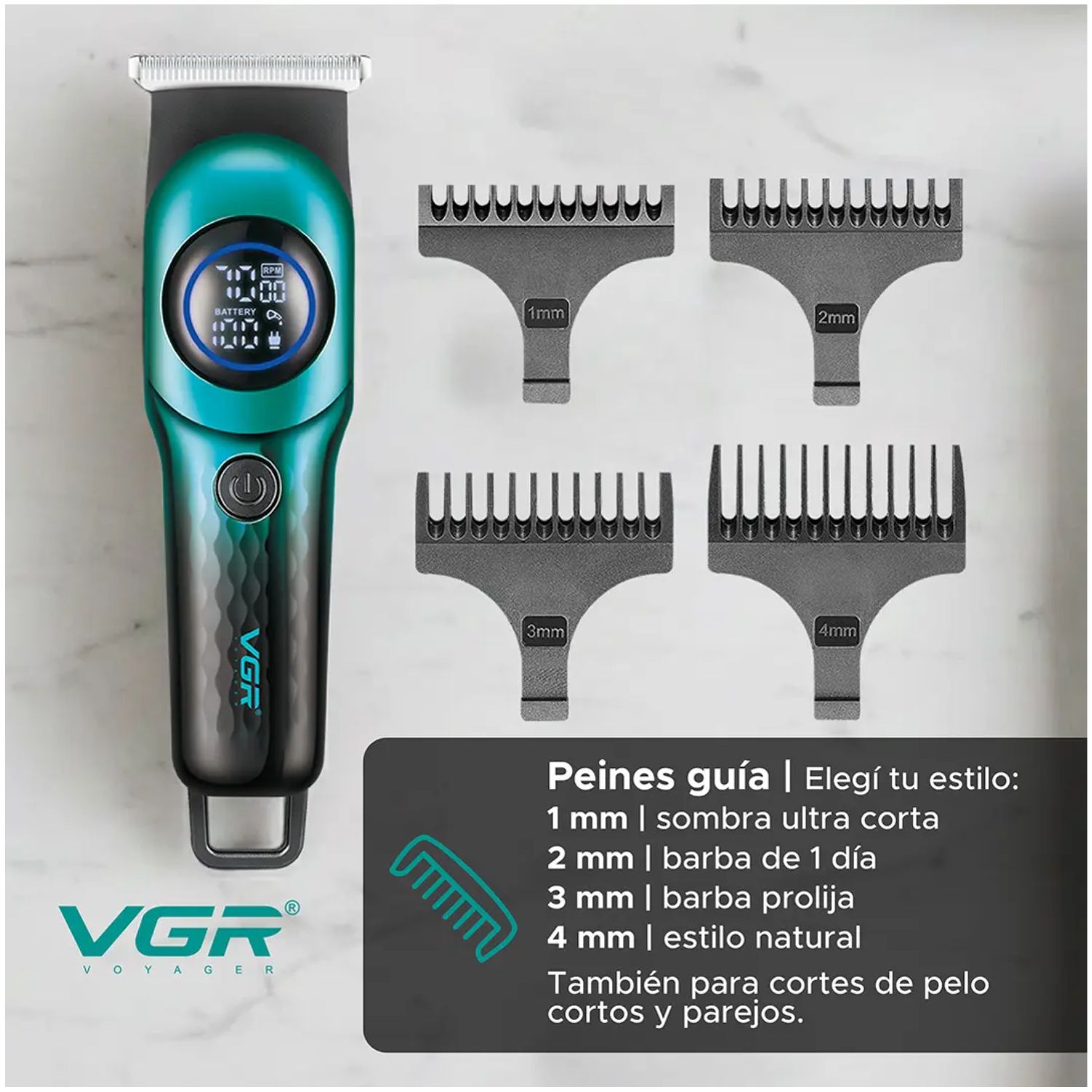 TRIMMER PROFESIONAL PARA CABELLO Y BARBA CON CUCHILLA T MOTOR 7000 RPM VGR V-966 VERDE - 7